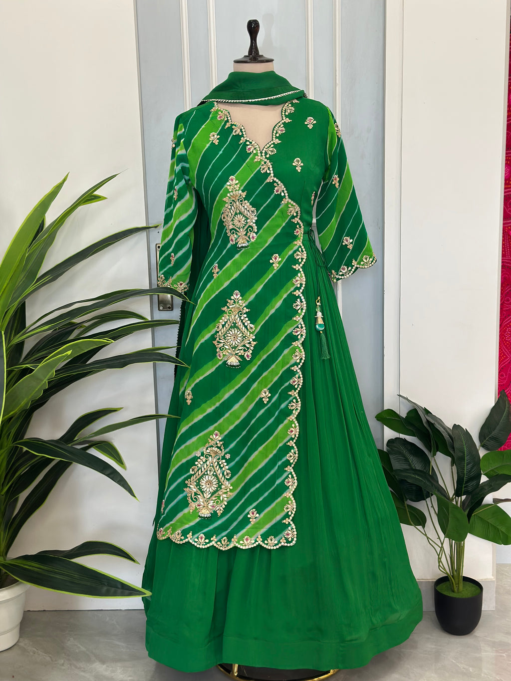 Traditional Leheriya Handcrafted Anarkali Gown