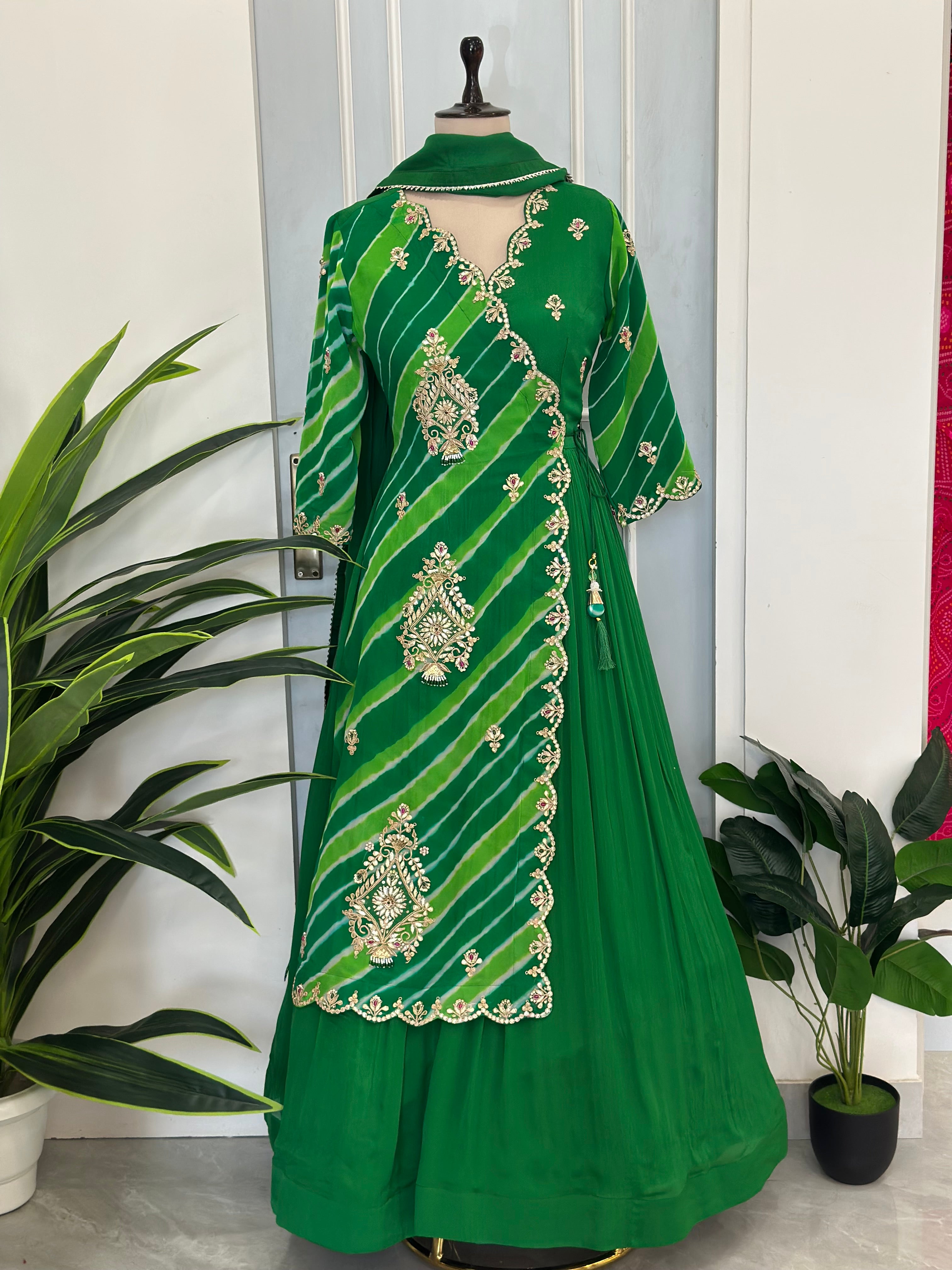 Traditional Leheriya Handcrafted Anarkali Gown