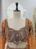 Rust Embellished Designer Drape Saree