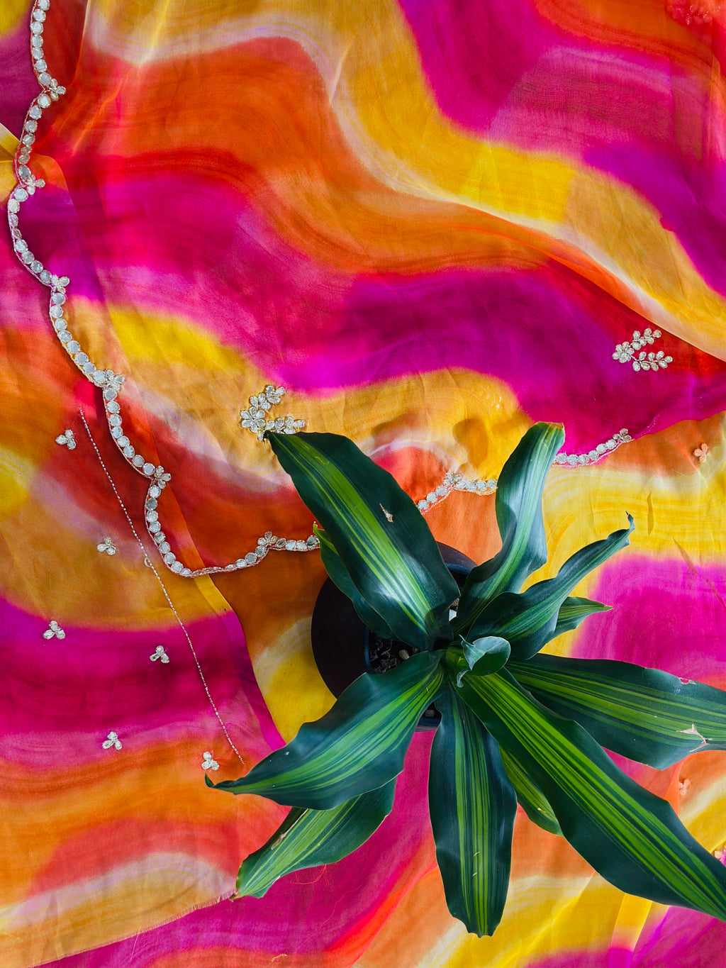 Dreamy Rainbow Georgette Saree with Handwork Detailing