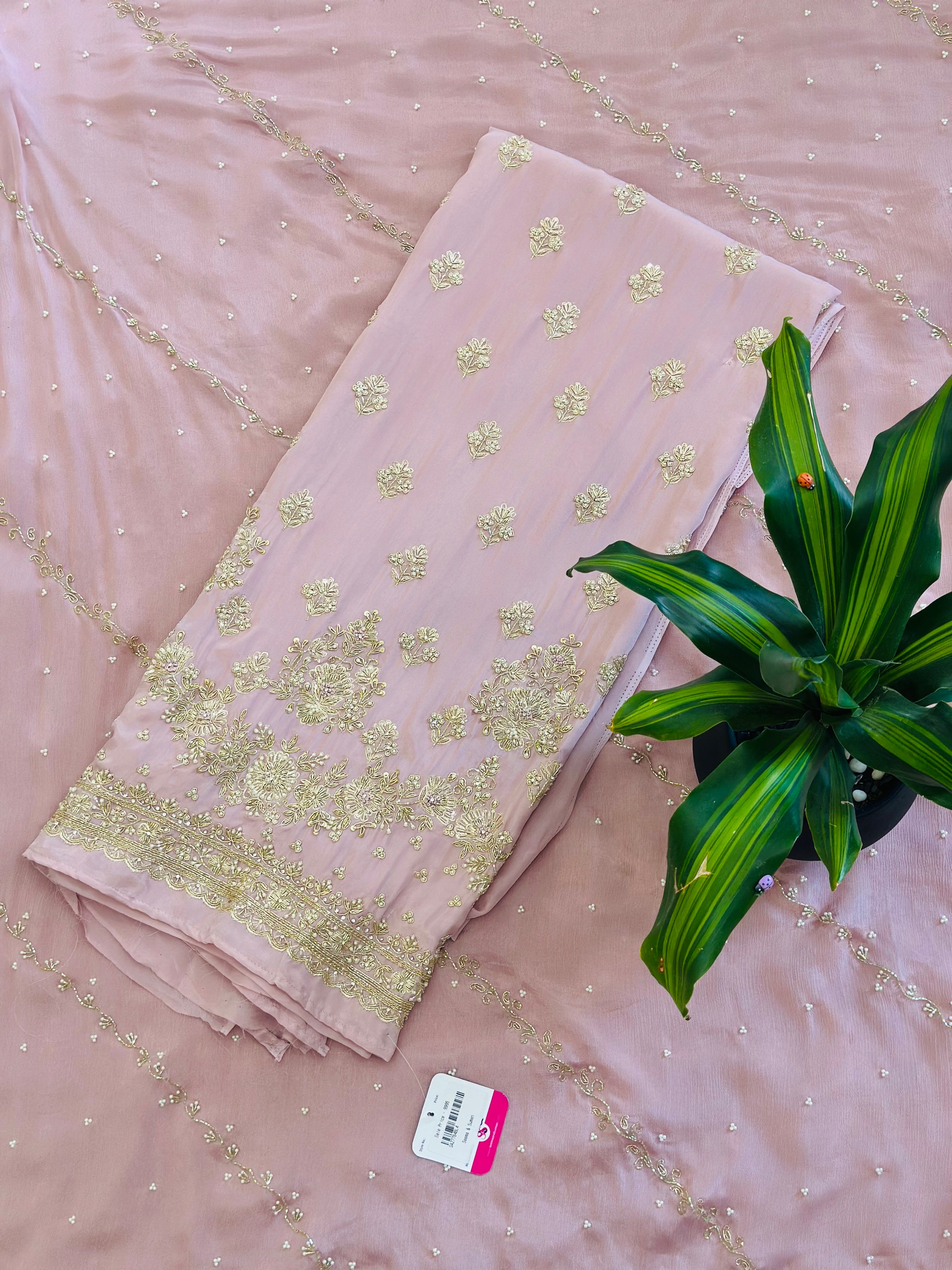 Premium Unstitched Crepe Handwork Suit