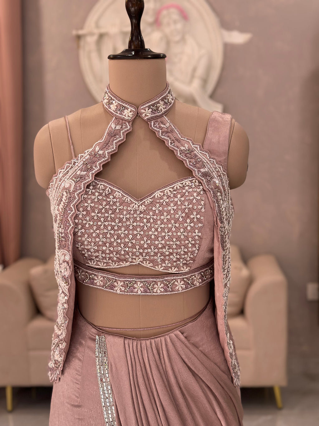 Designer Choker Neck Drape Saree