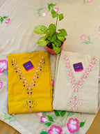 Floral Hand embroidery Unstitched Suit Set With Hand Painted Dupatta