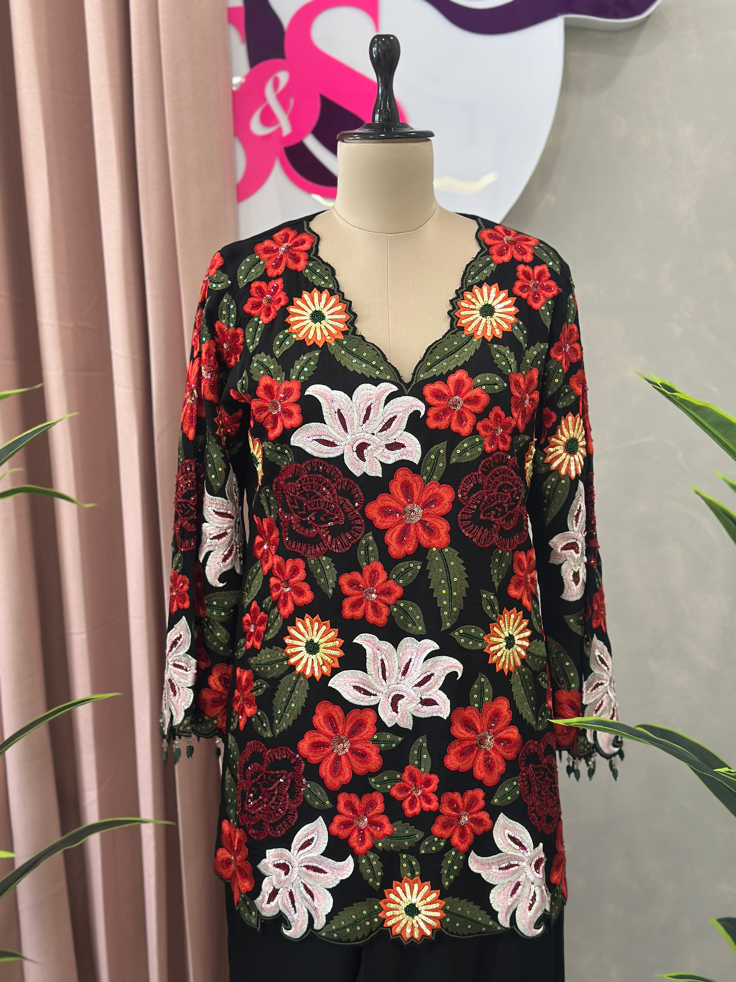 Premium Floral Handwork Kurta Set with Elegant Organza Dupatta