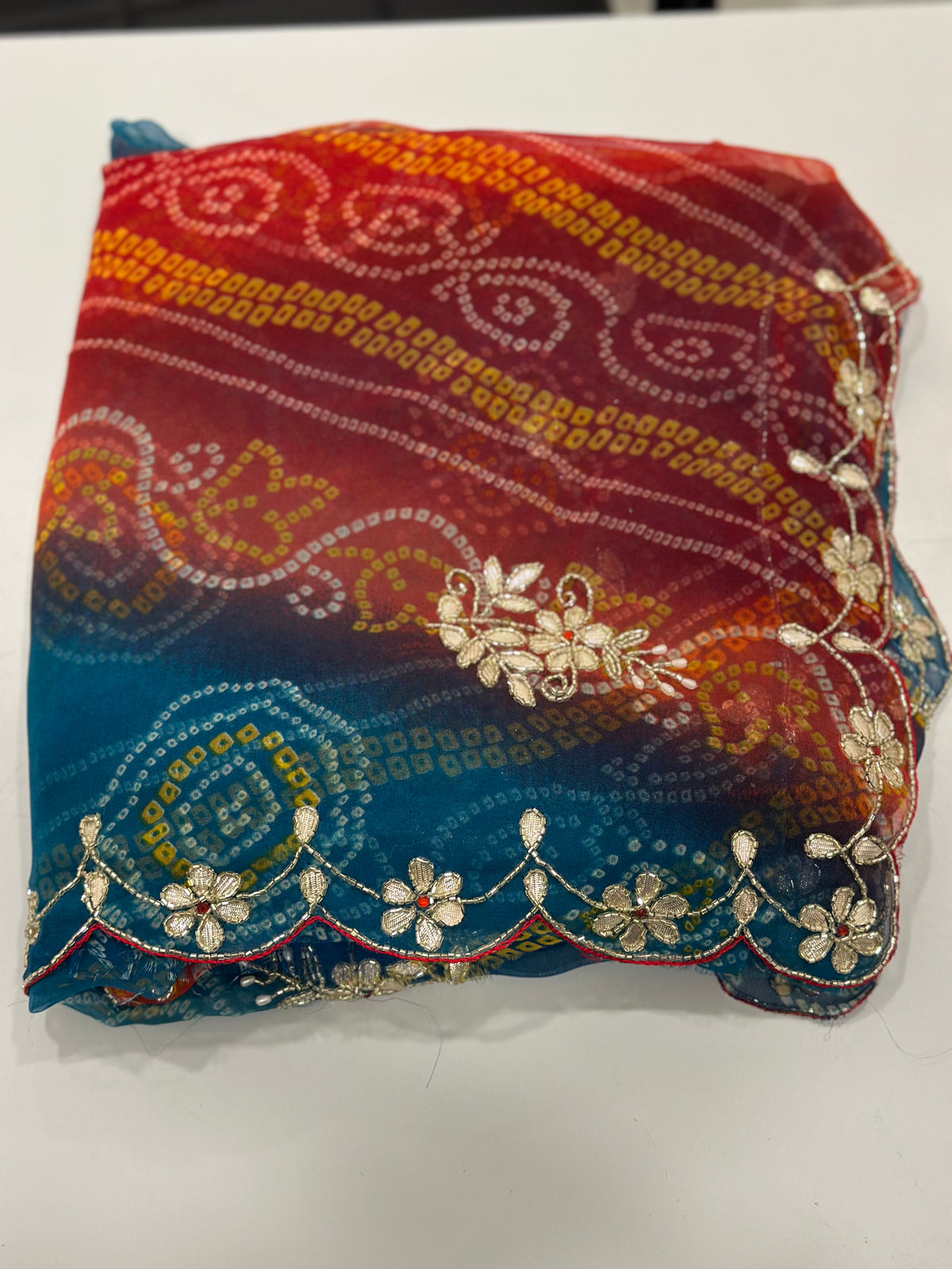 BHANDEJ PACHRANGI GOTTA PATTI HANDWORK SAREE