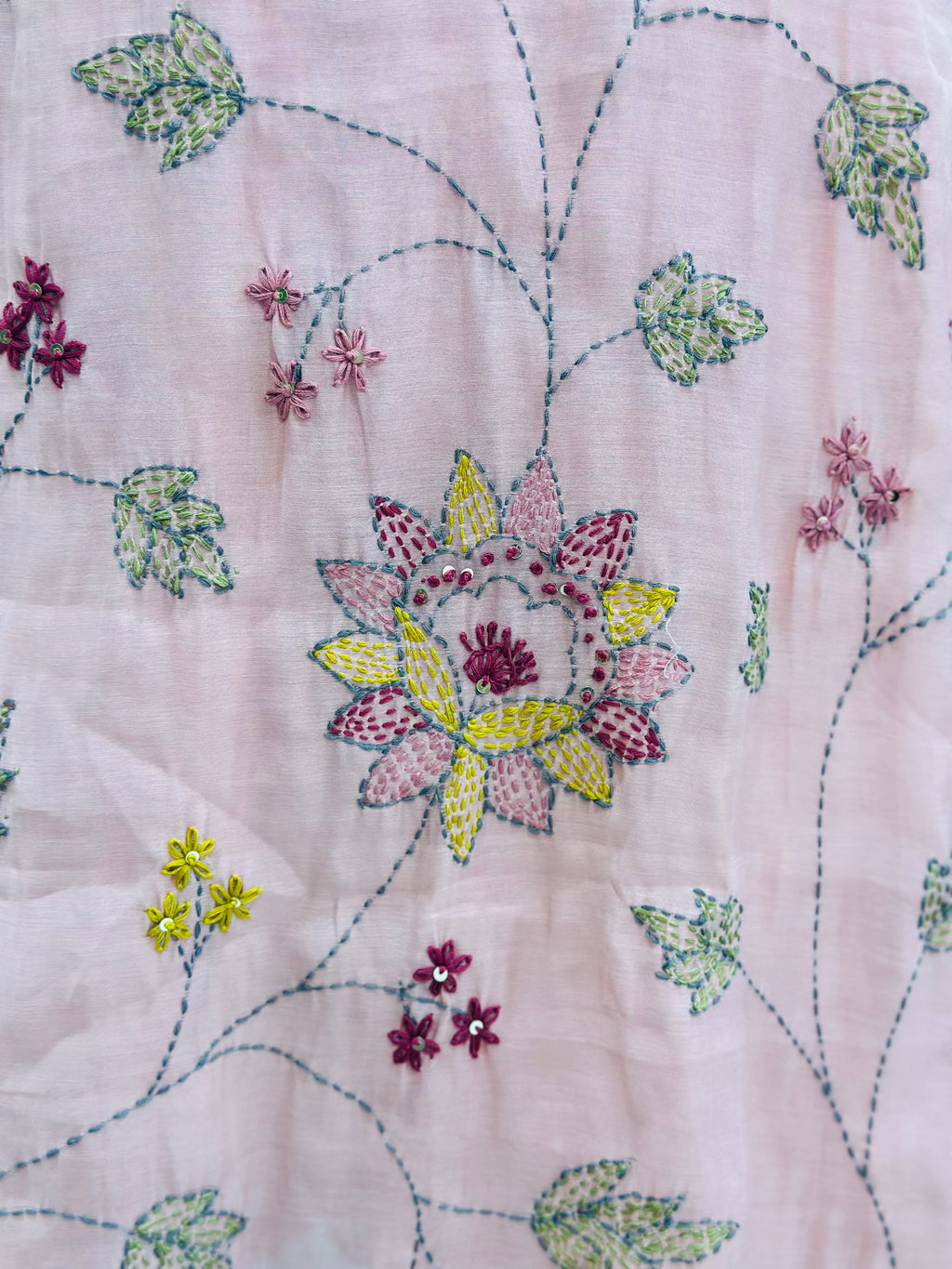 Elegant hand embroidery mul Chanderi suit set