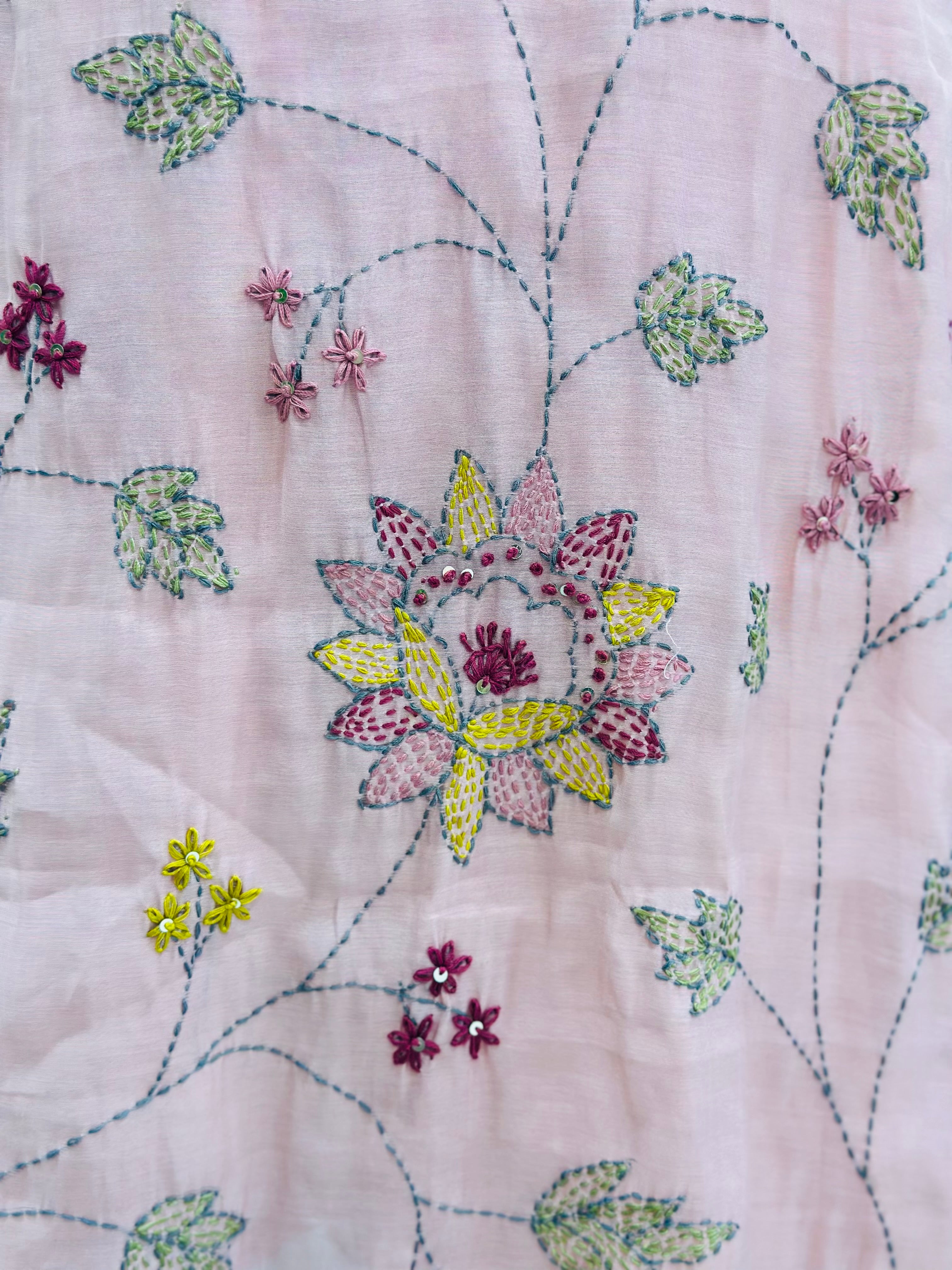 Elegant hand embroidery mul Chanderi suit set