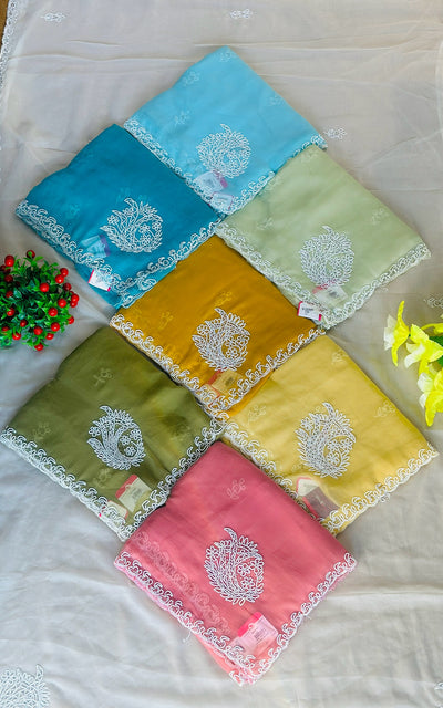 BEAUTIFUL PEARLS HANDWORK CHIFFON SAREE