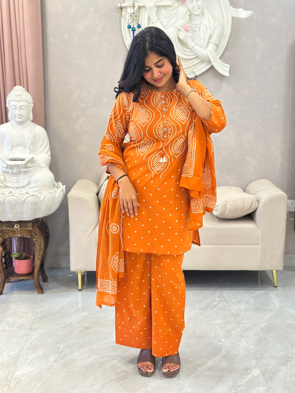 Traditional Bandhej Print Farshi Kurta Set