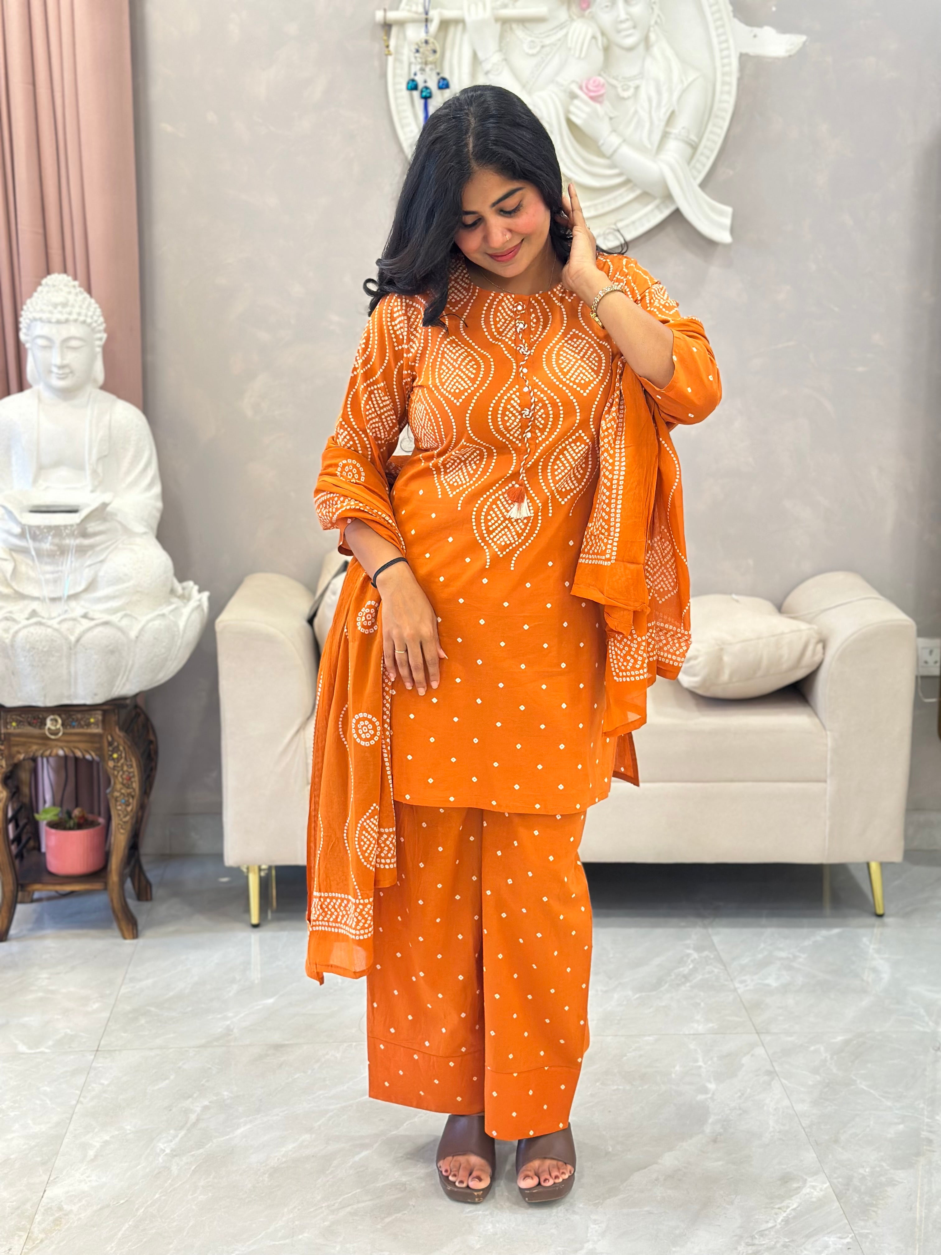 Traditional Bandhej Print Farshi Kurta Set
