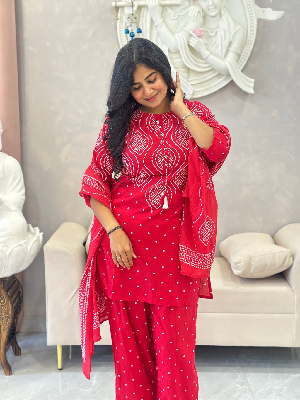 Traditional Bandhej Print Farshi Kurta Set