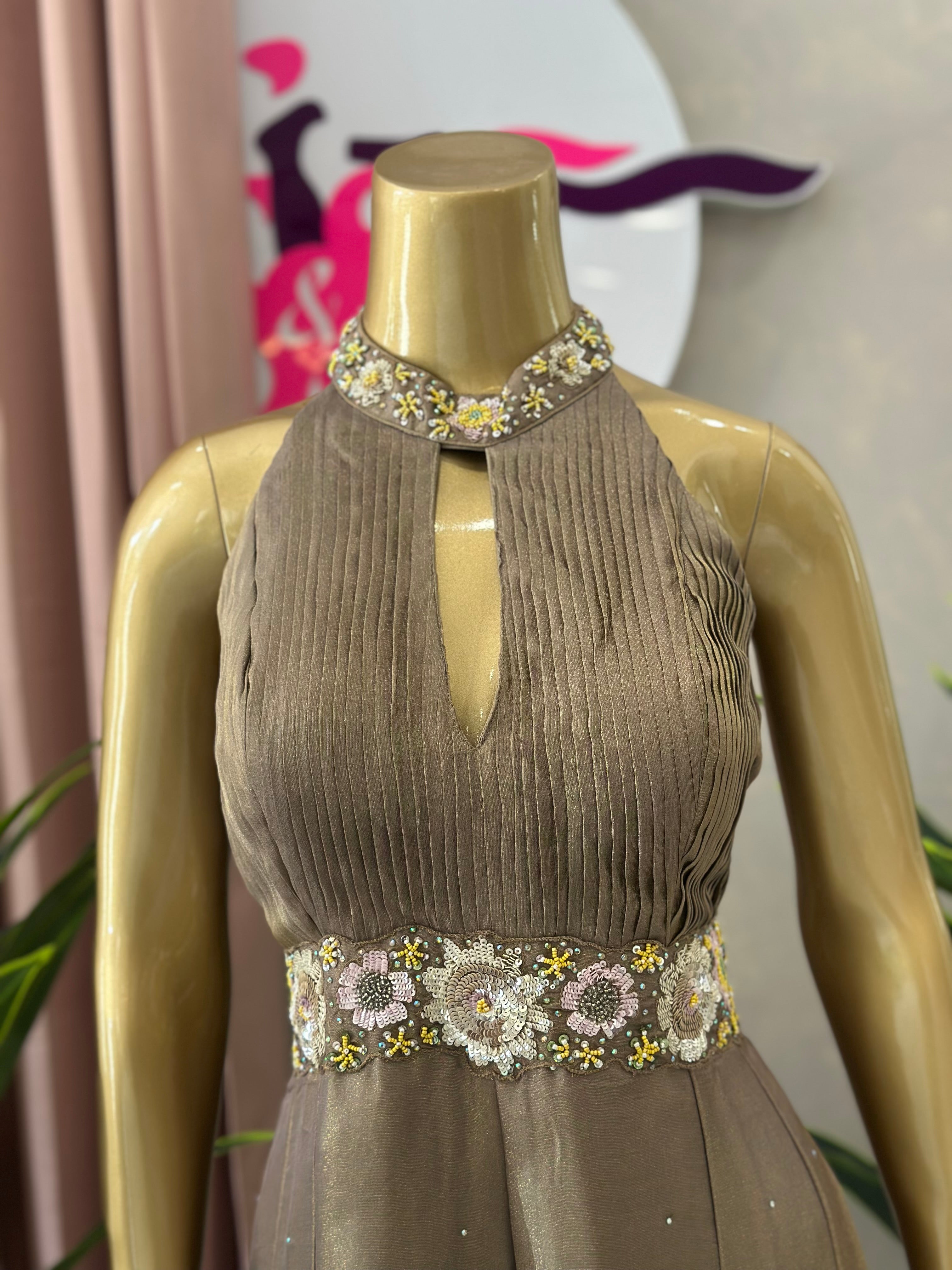 Premium Indo-Western Halter Dress with Elegant Flare