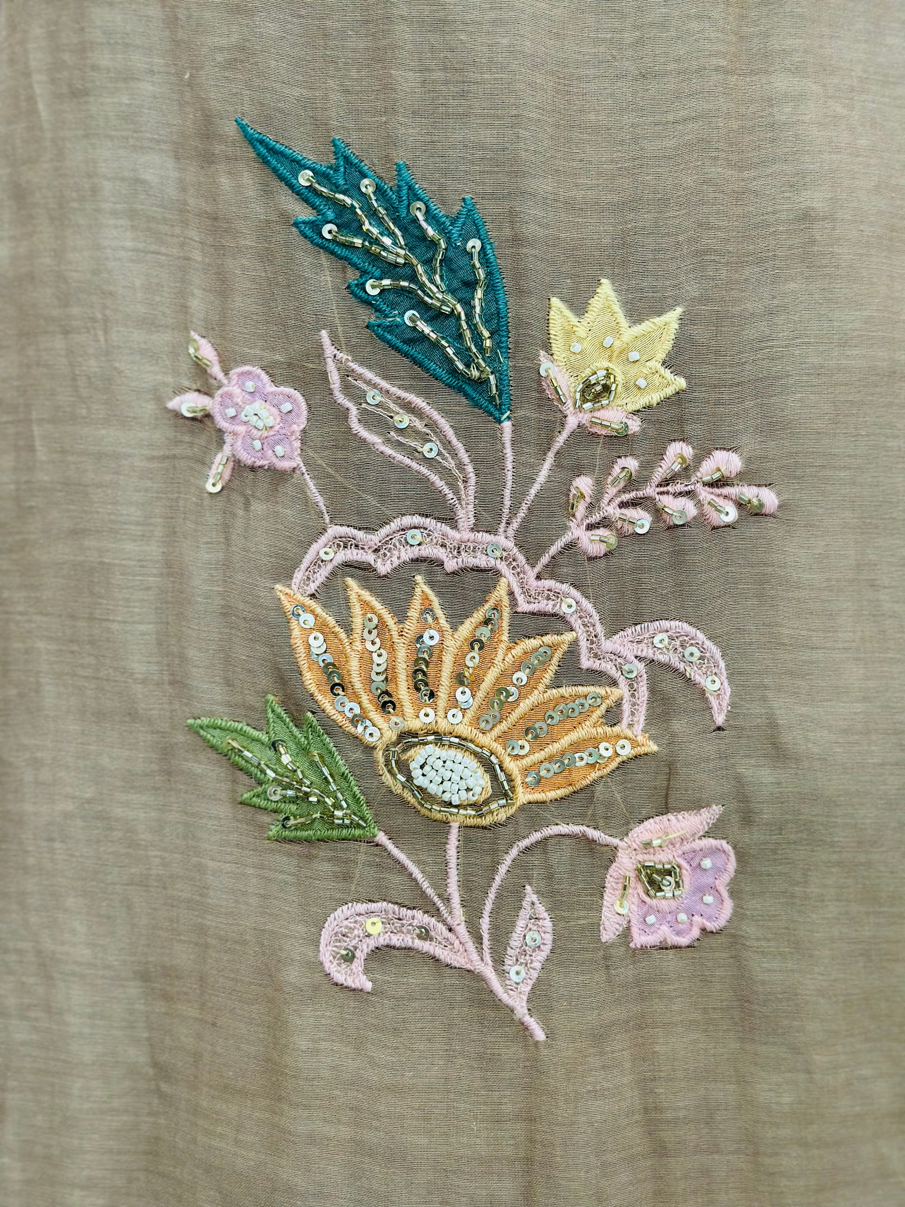 Pure Mal chanderi Hand Embroidery Suit Set