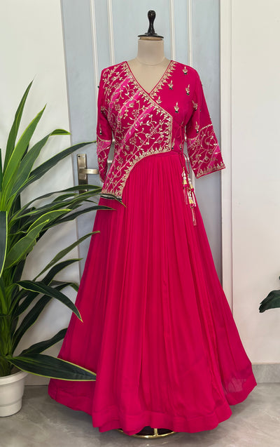 Angrakha Style Handwork Floor length Gown