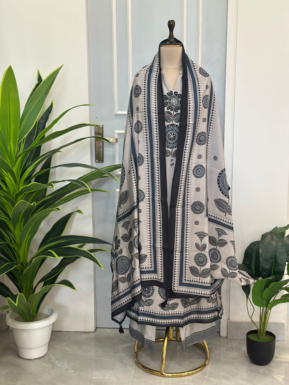 Elegant Floral Aline Kurta Palazzo Set with Dupatta
