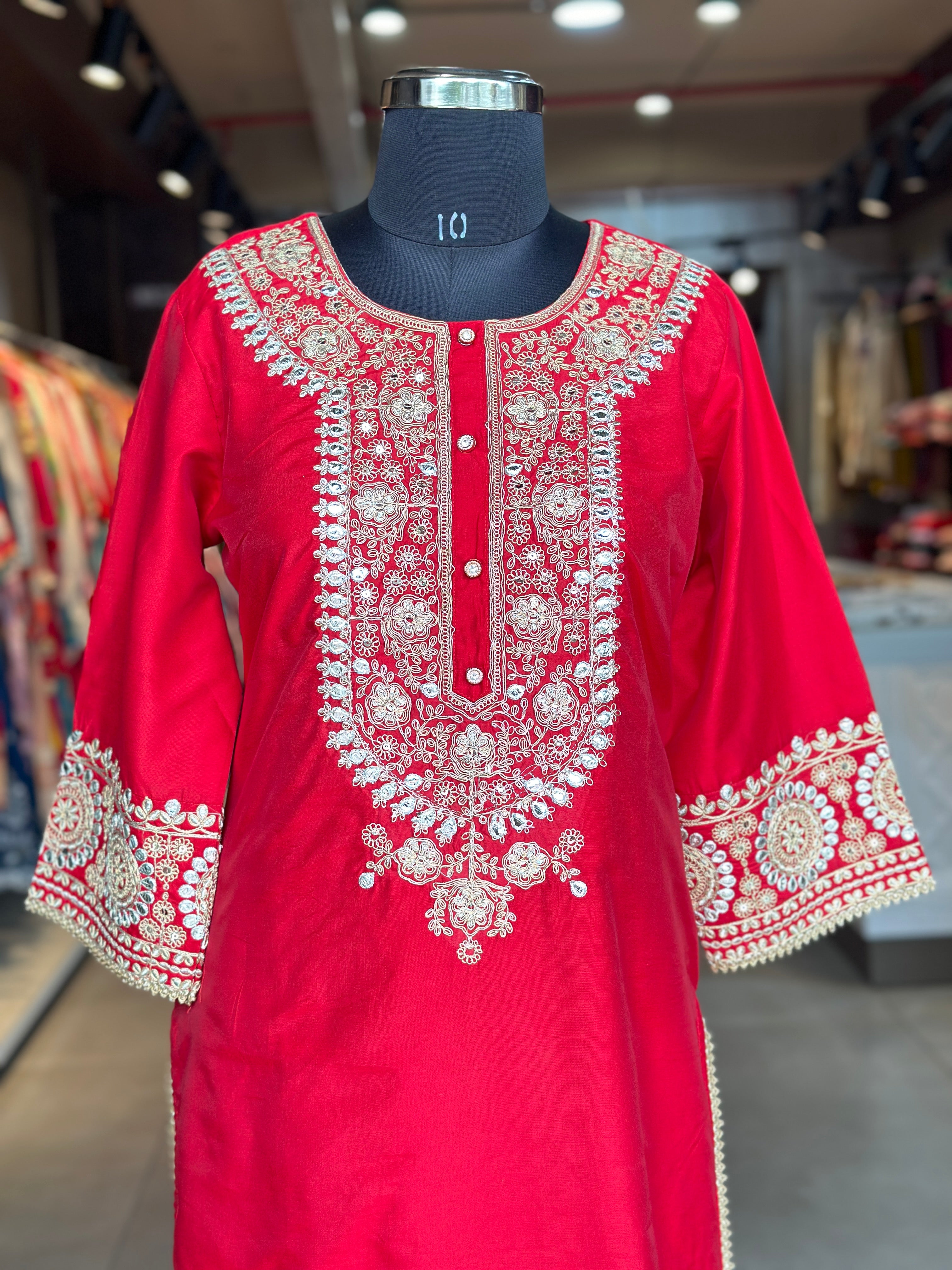 STRAIGHT SUIT SET IN ZARI WORK