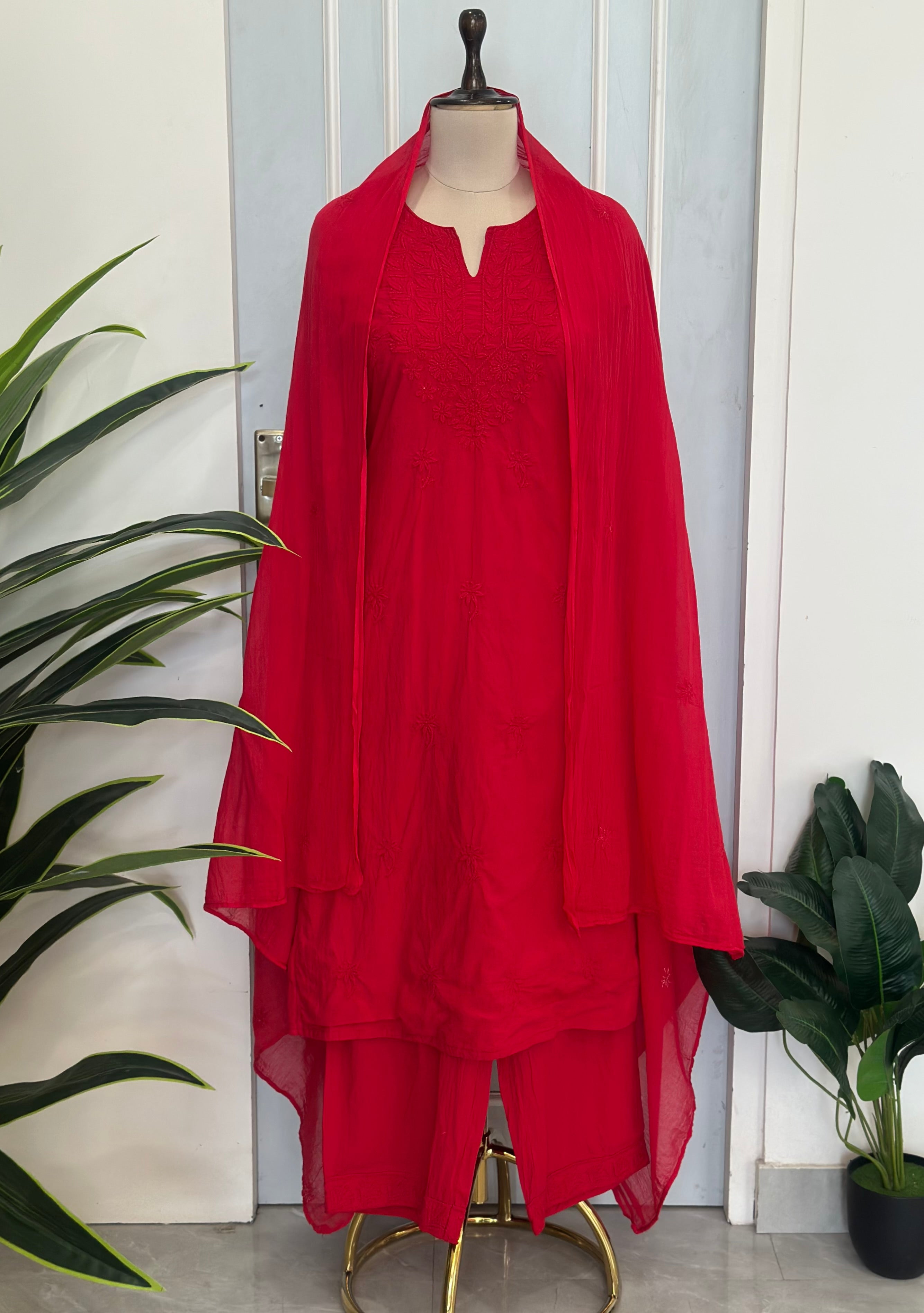 Elegant Cotton Embroidered Kurta Set with Dupatta
