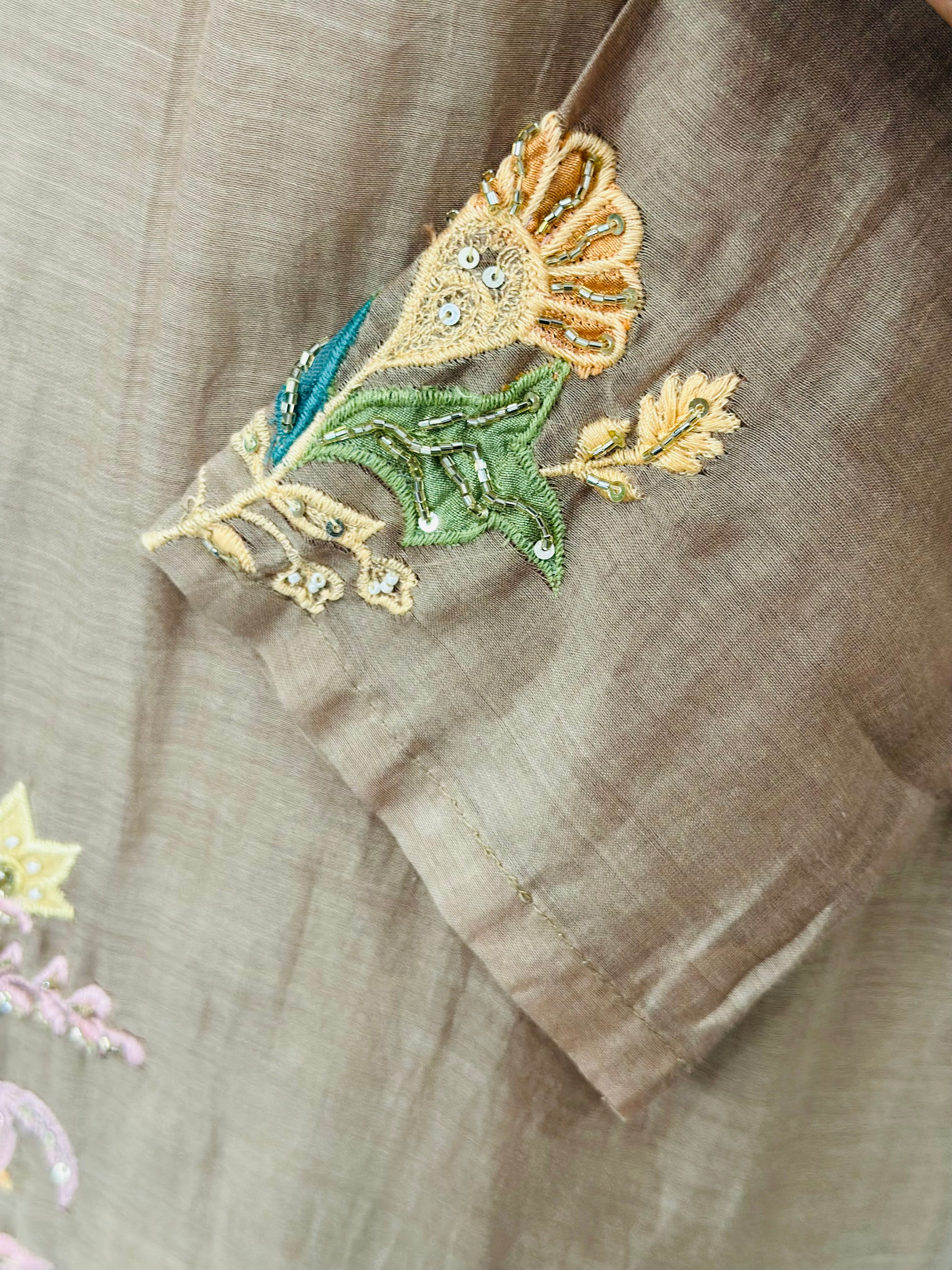 Pure Mal chanderi Hand Embroidery Suit Set