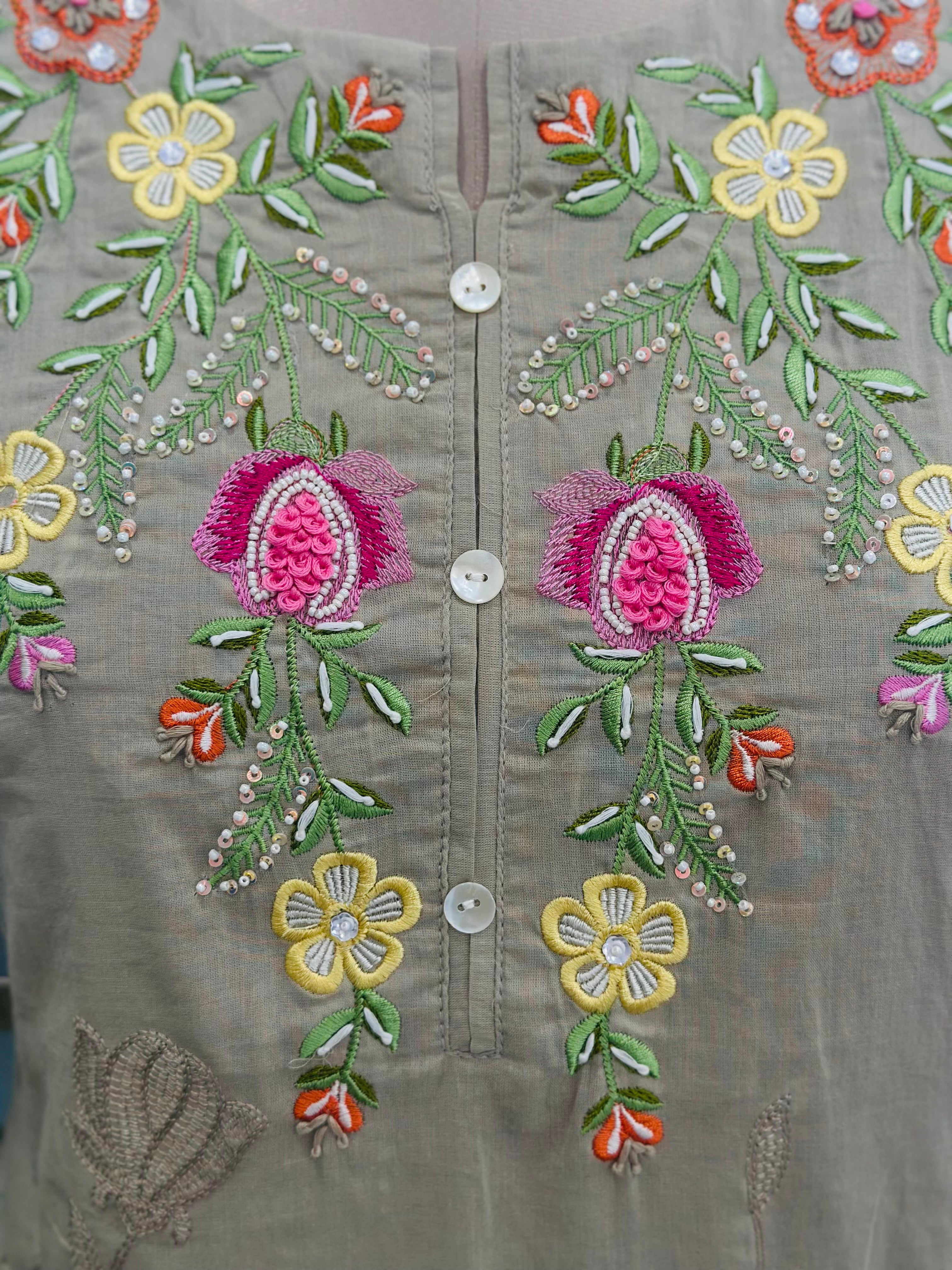 Floral Thread Work Kurta Pant Set With Dupatta
