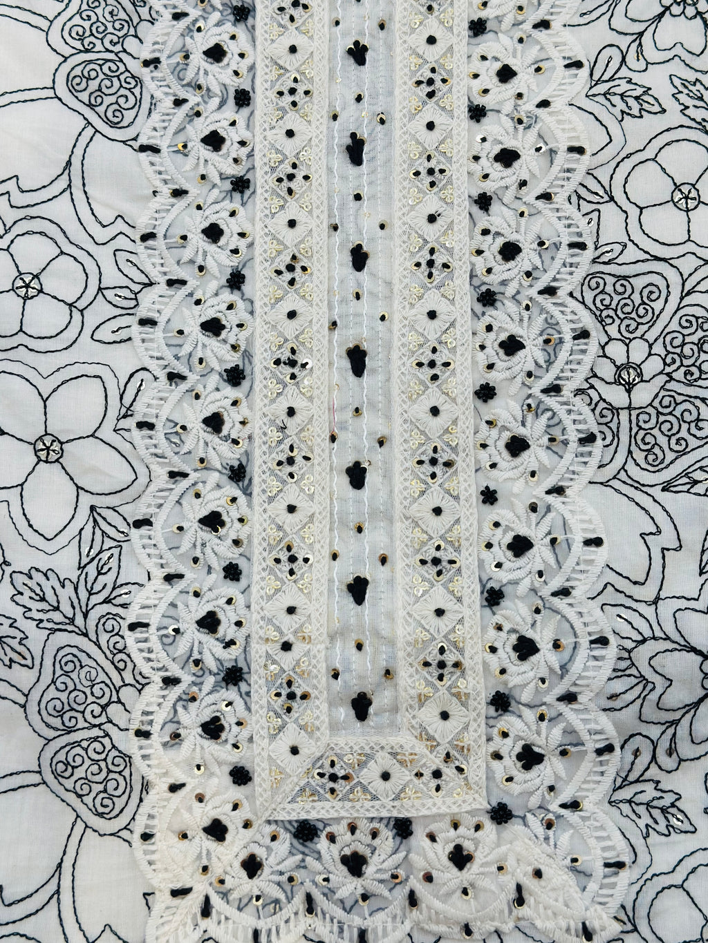 Classic Contrast Embroidered Unstitched Suit