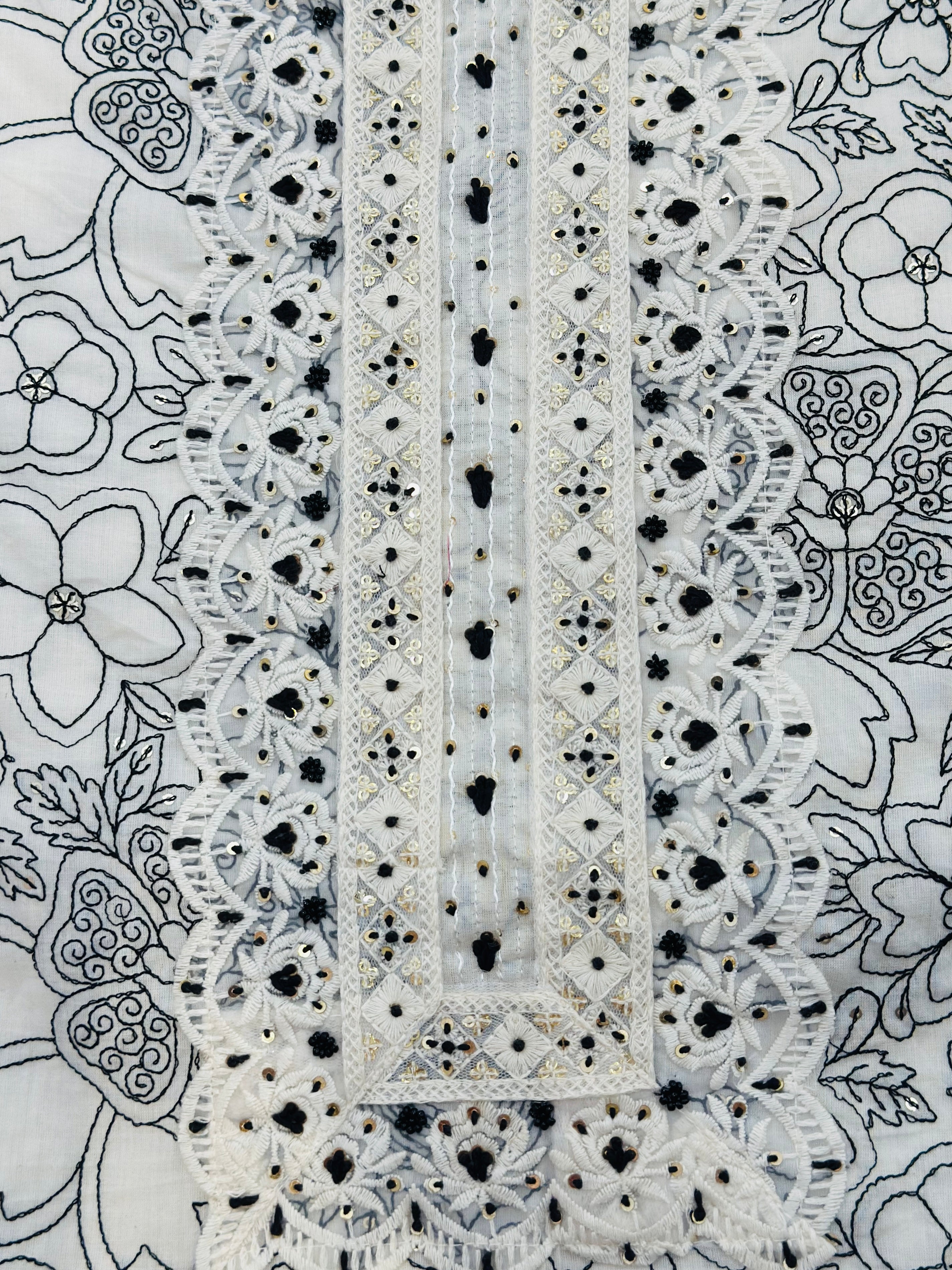 Classic Contrast Embroidered Unstitched Suit
