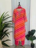 Leheriya Handwork Straight Kurta Set with Dupatta