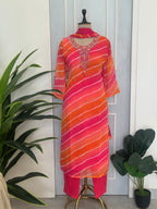 Leheriya Handwork Straight Kurta Set with Dupatta