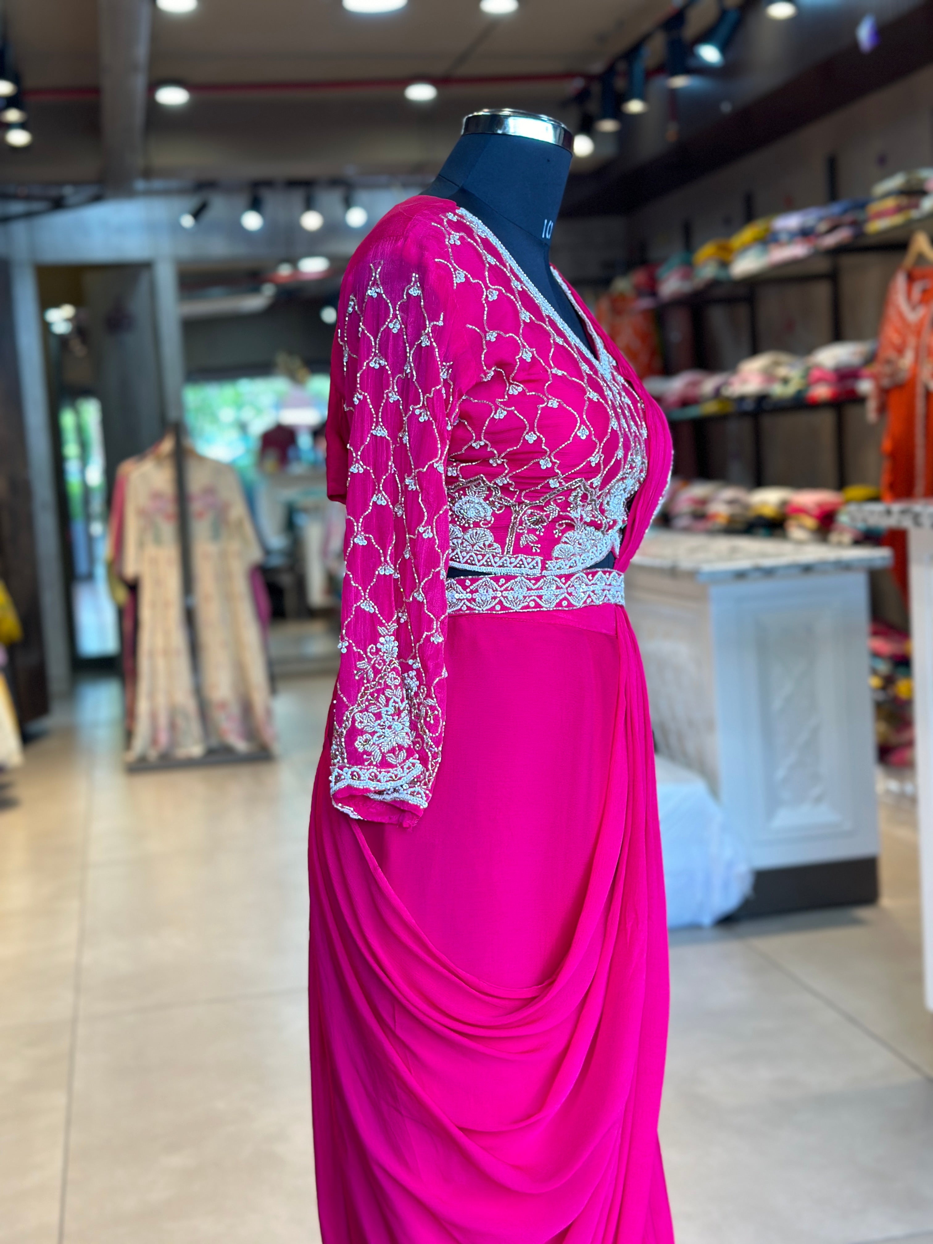 PRE DRAPPED HEAVY HANDWORK SAREE