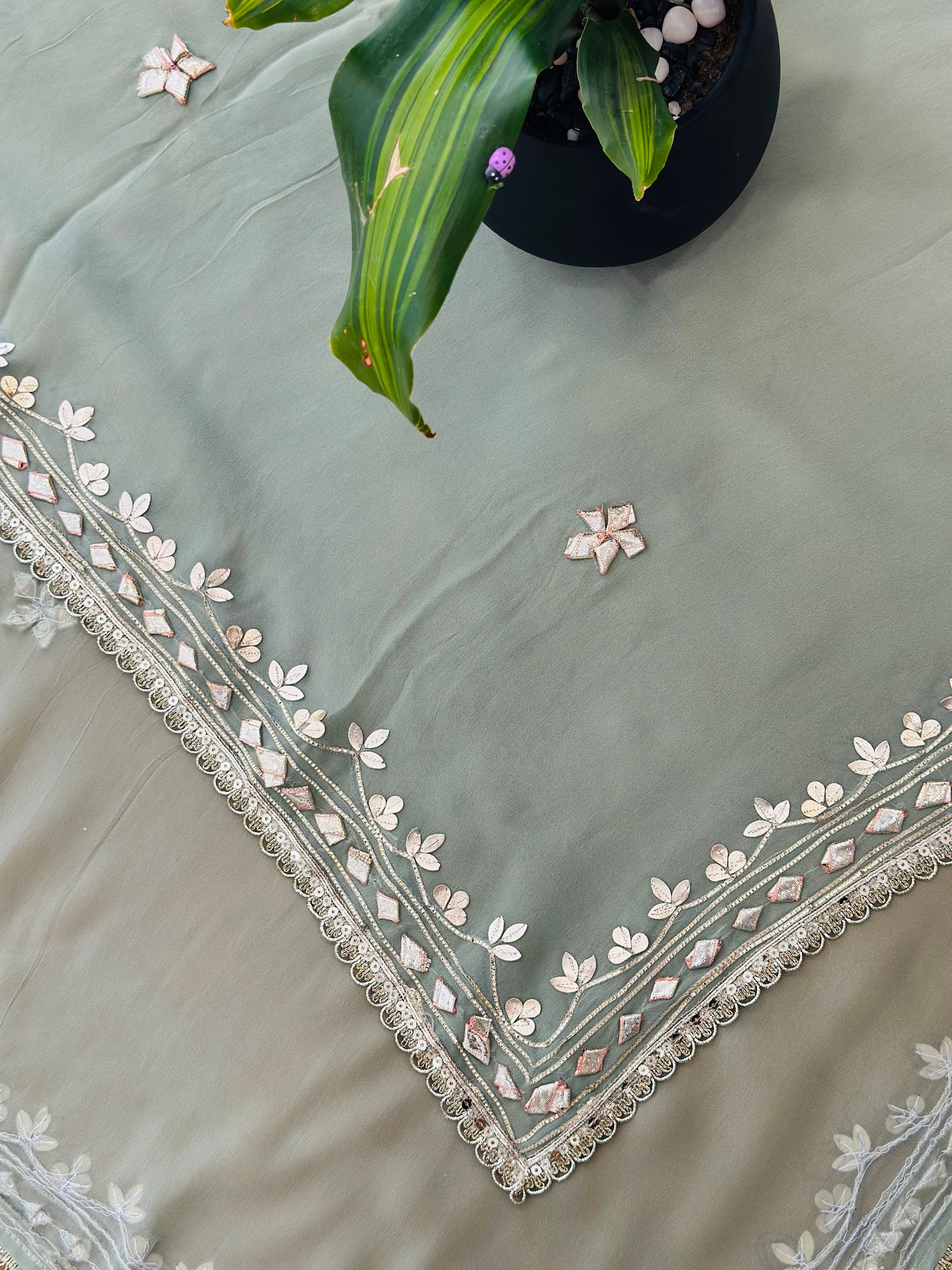 Classic Gota Patti Handwork Unstitched Suit Set