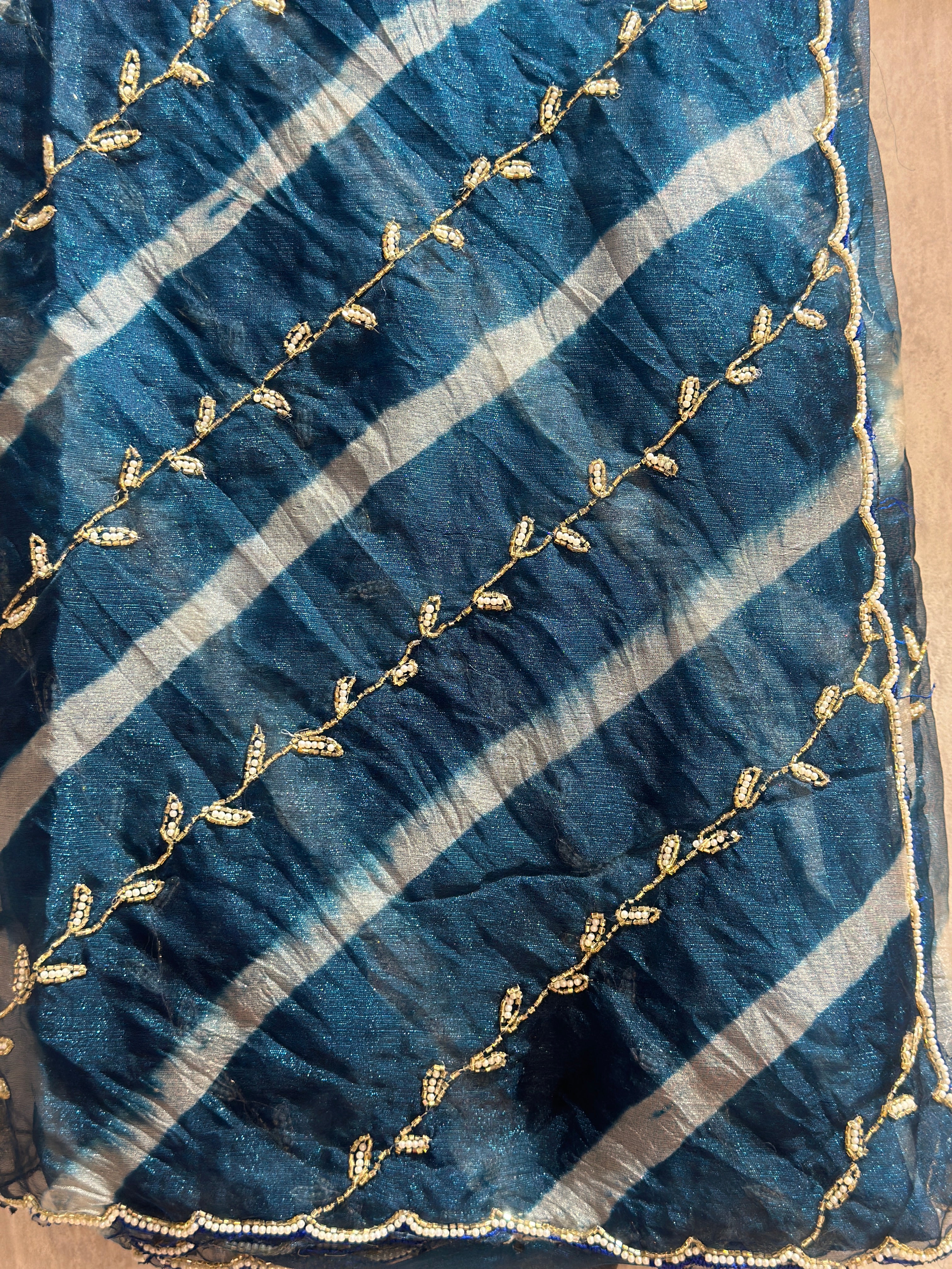 PURE SOFT ZARI TISSUE LAHRIYA HANDWORK SAREE