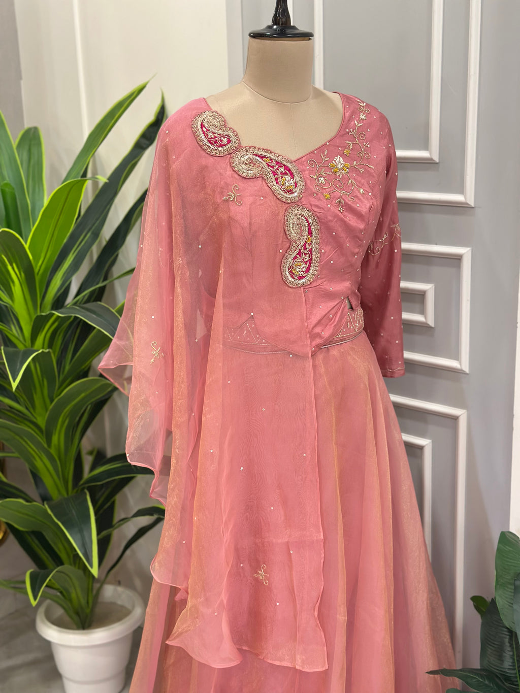 Pearl & Zardozi work Skirt Set with Dupatta