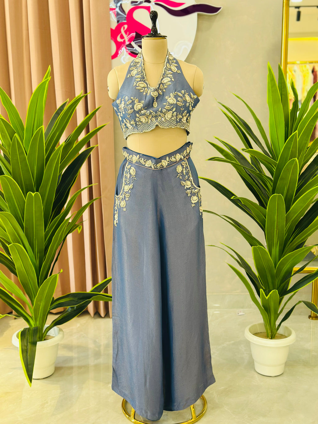 Halter Neck Handwork Co-ord Set