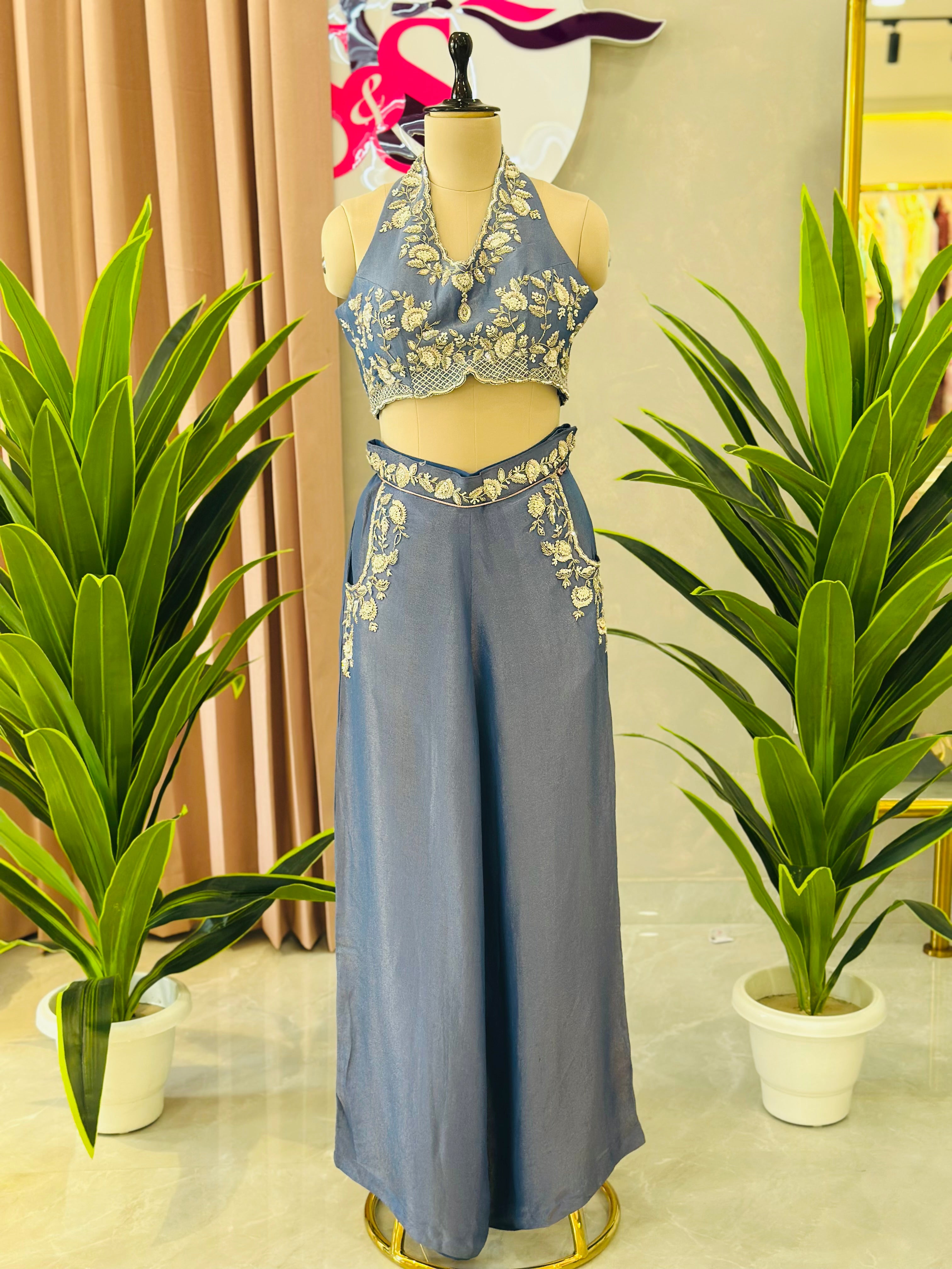 Halter Neck Handwork Co-ord Set