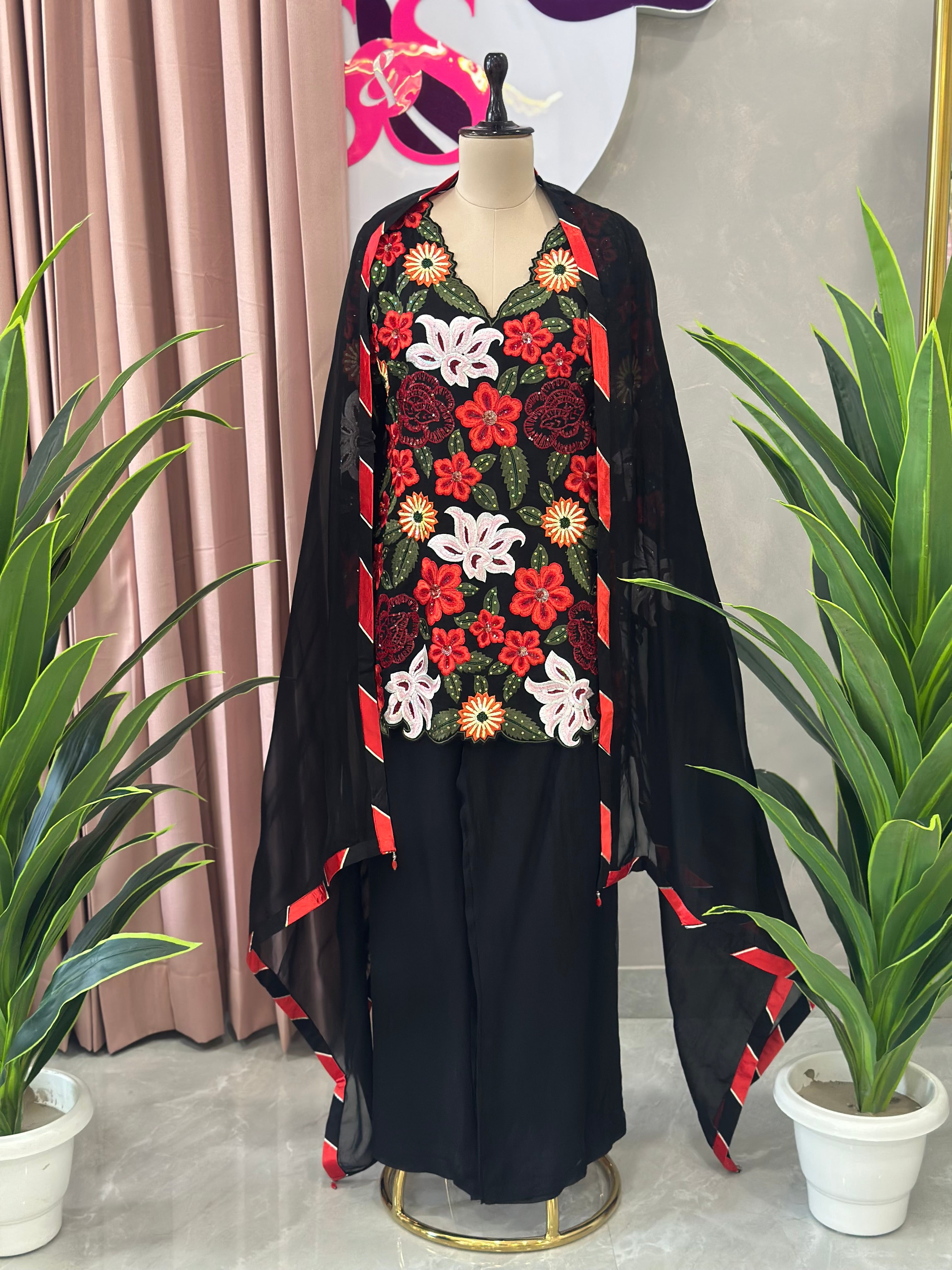 Premium Floral Handwork Kurta Set with Elegant Organza Dupatta