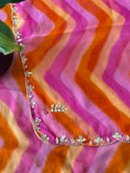 Sunset Pink Leheriya Saree with Handwork