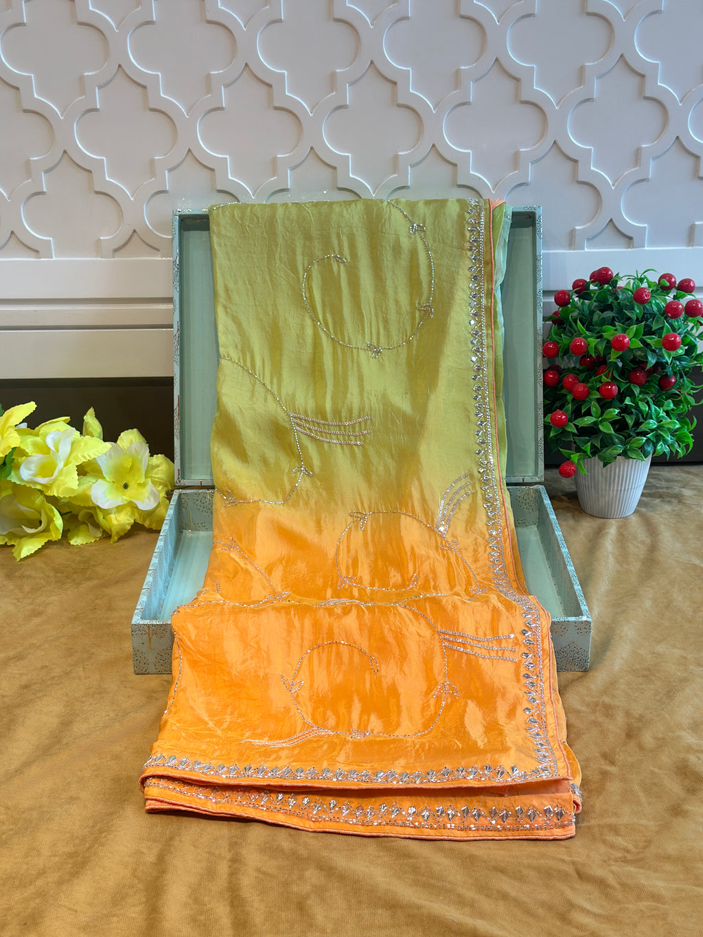 PREMIUM OMBRE JAAL HANDWORK SAREE