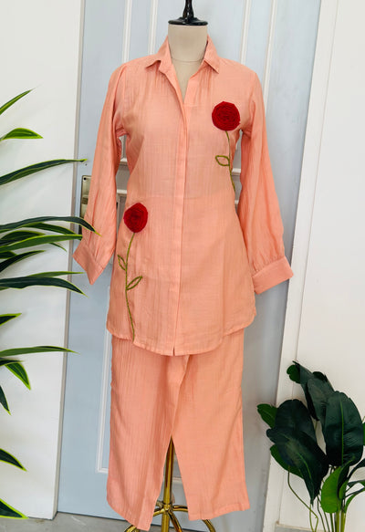 🌹Rose Appliqué Shirt & Palazzo Set 🌹