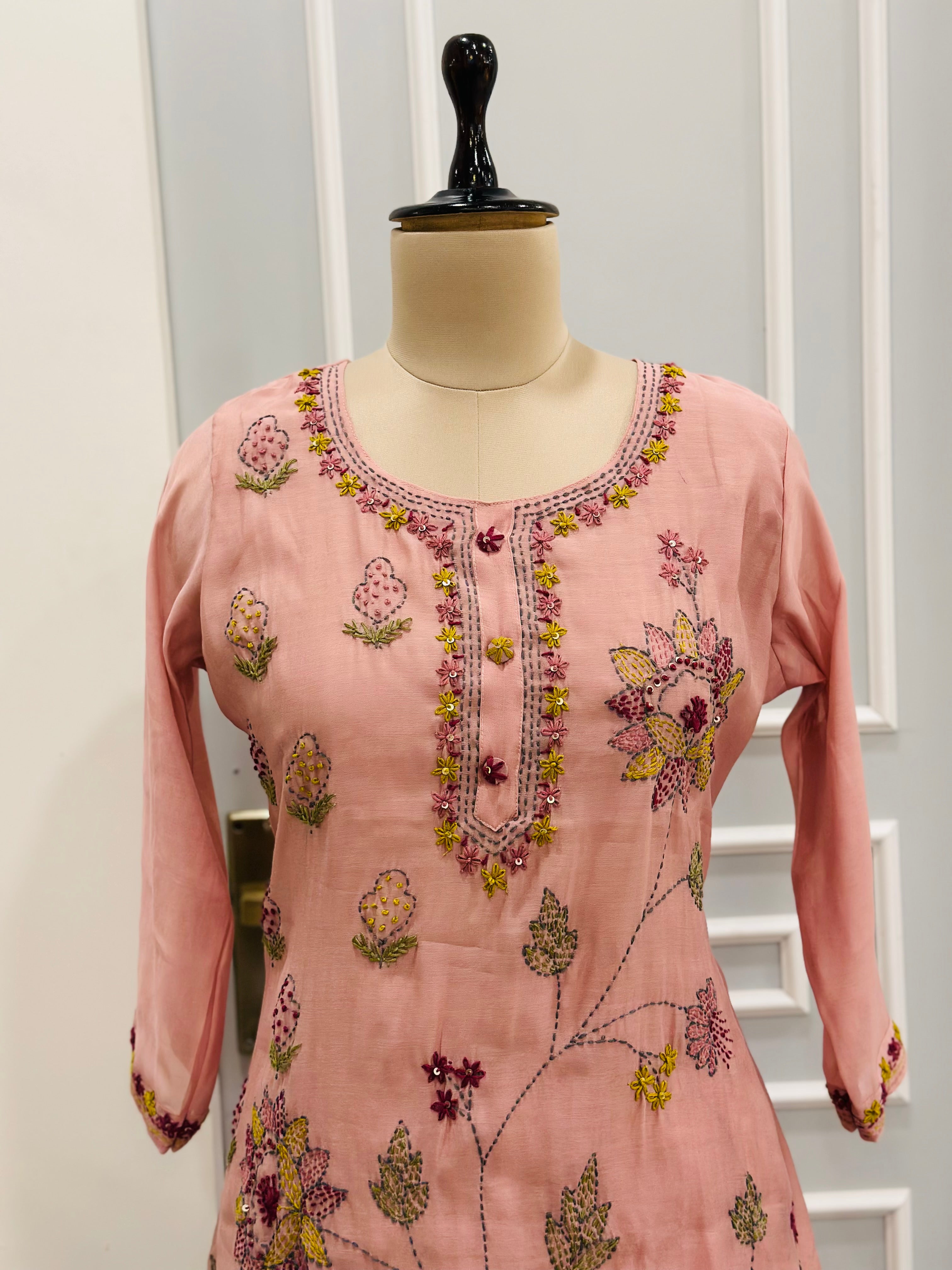 Elegant hand embroidery mul Chanderi suit set
