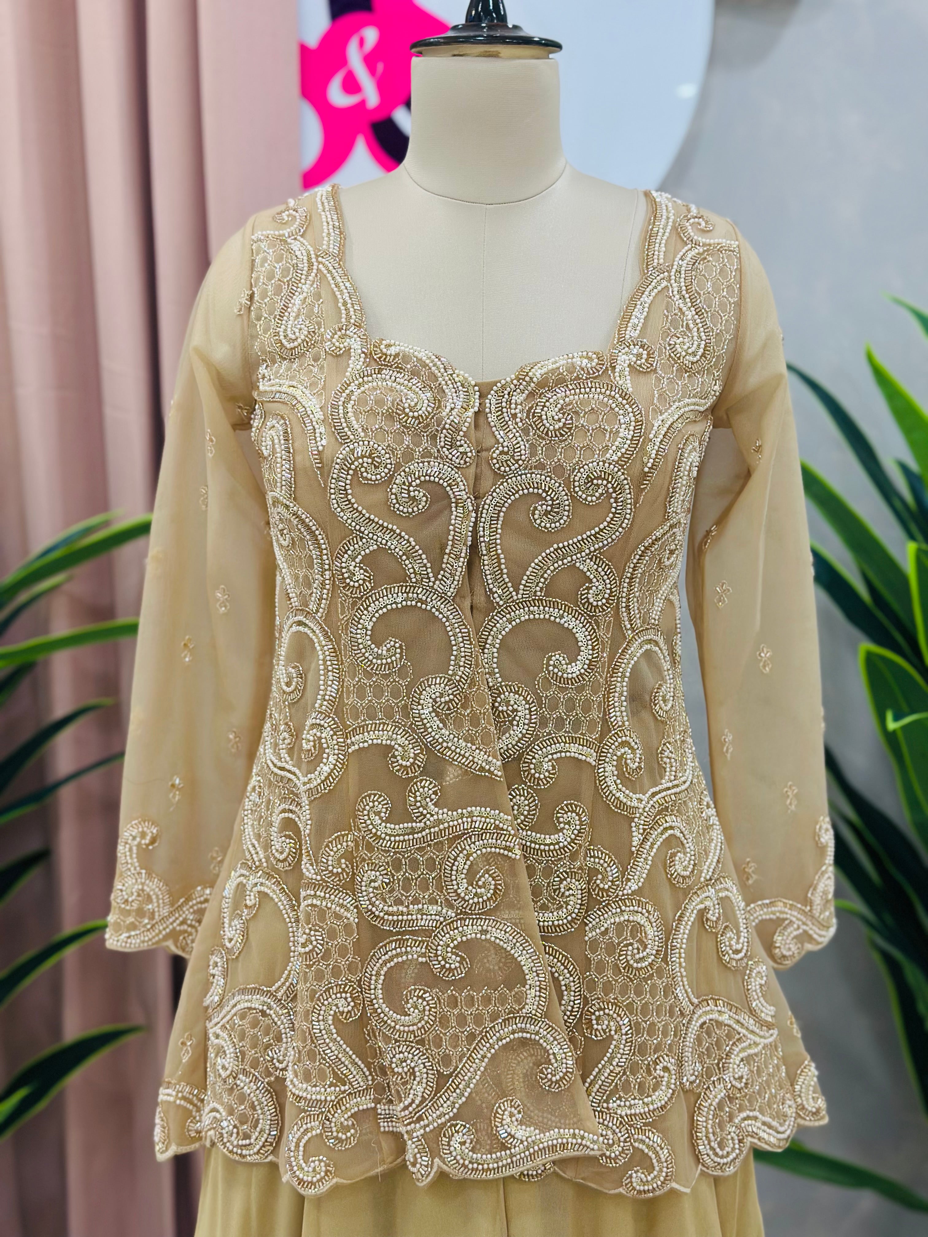 Soft Gold Designer Kurta with Flared Sharara