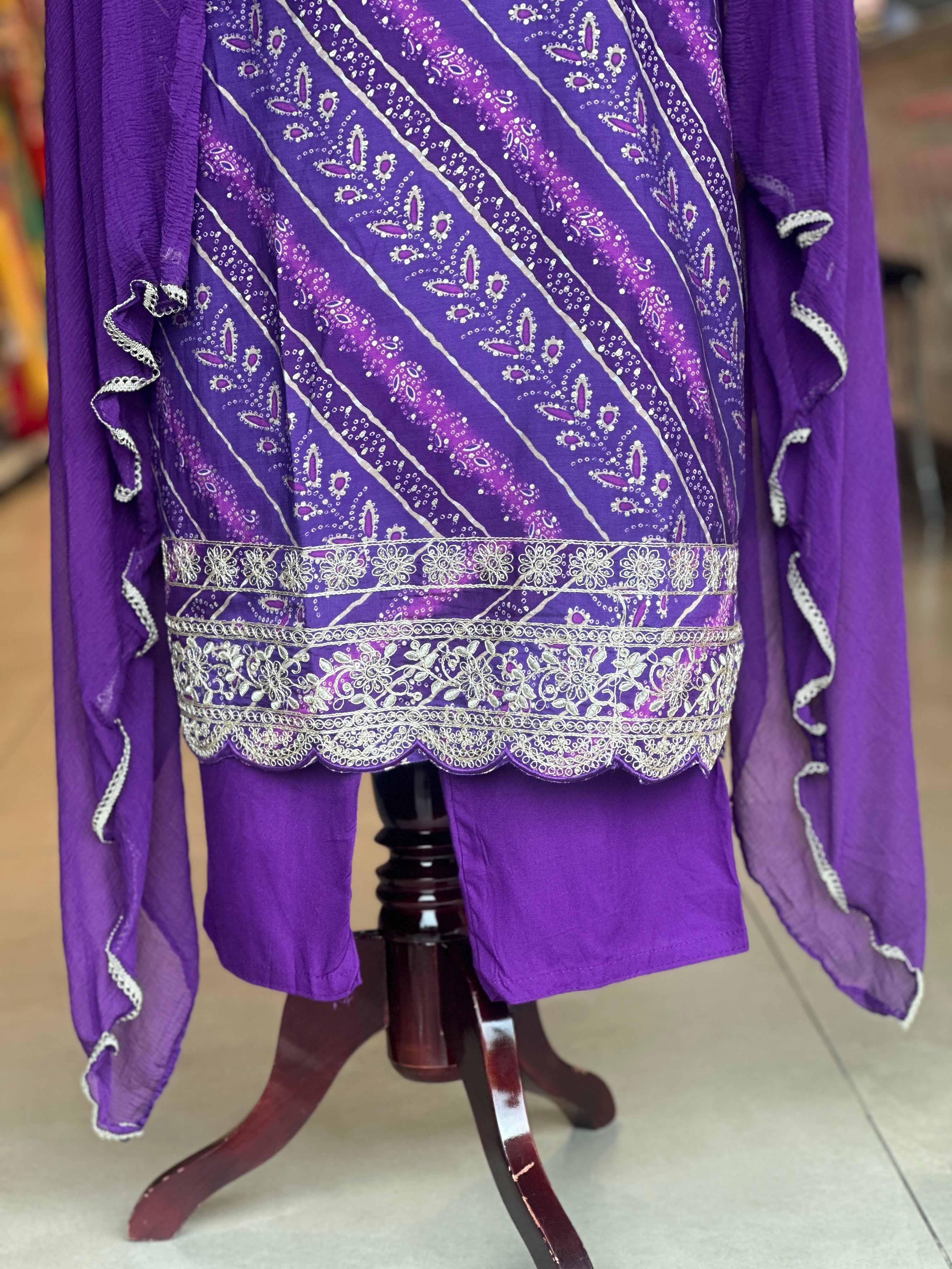 MODAL SILK LAHARIYA SUIT SET