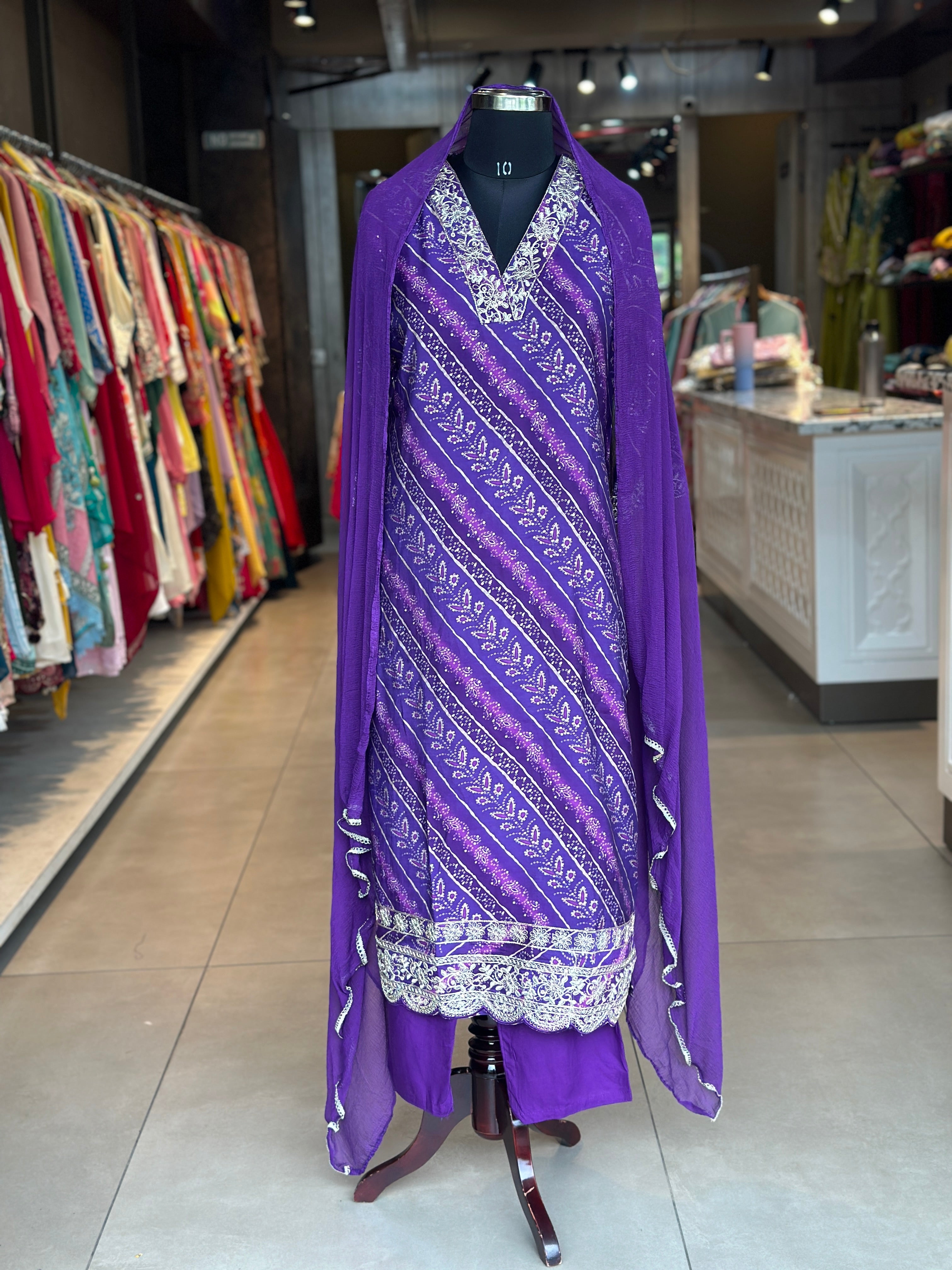 MODAL SILK LAHARIYA SUIT SET