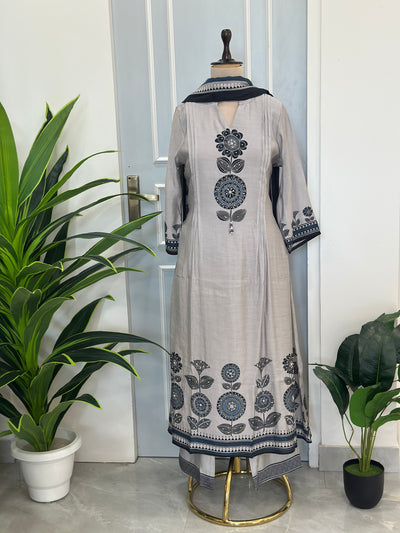 Elegant Floral Aline Kurta Palazzo Set with Dupatta
