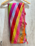 PURE CHIFFON HANDWORK LAHARIYA SAREE