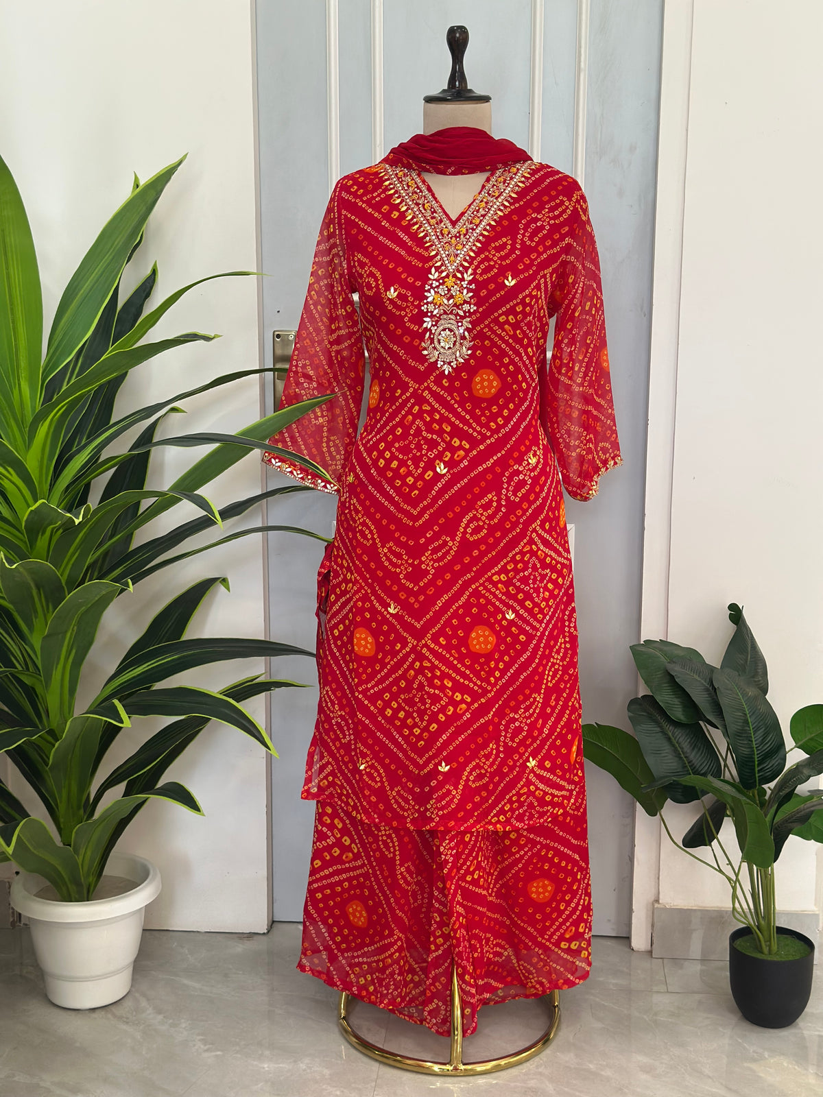 ❤️ Royal Bandhej Handwork Kurta Palazzo Set with Dupatta ❤️