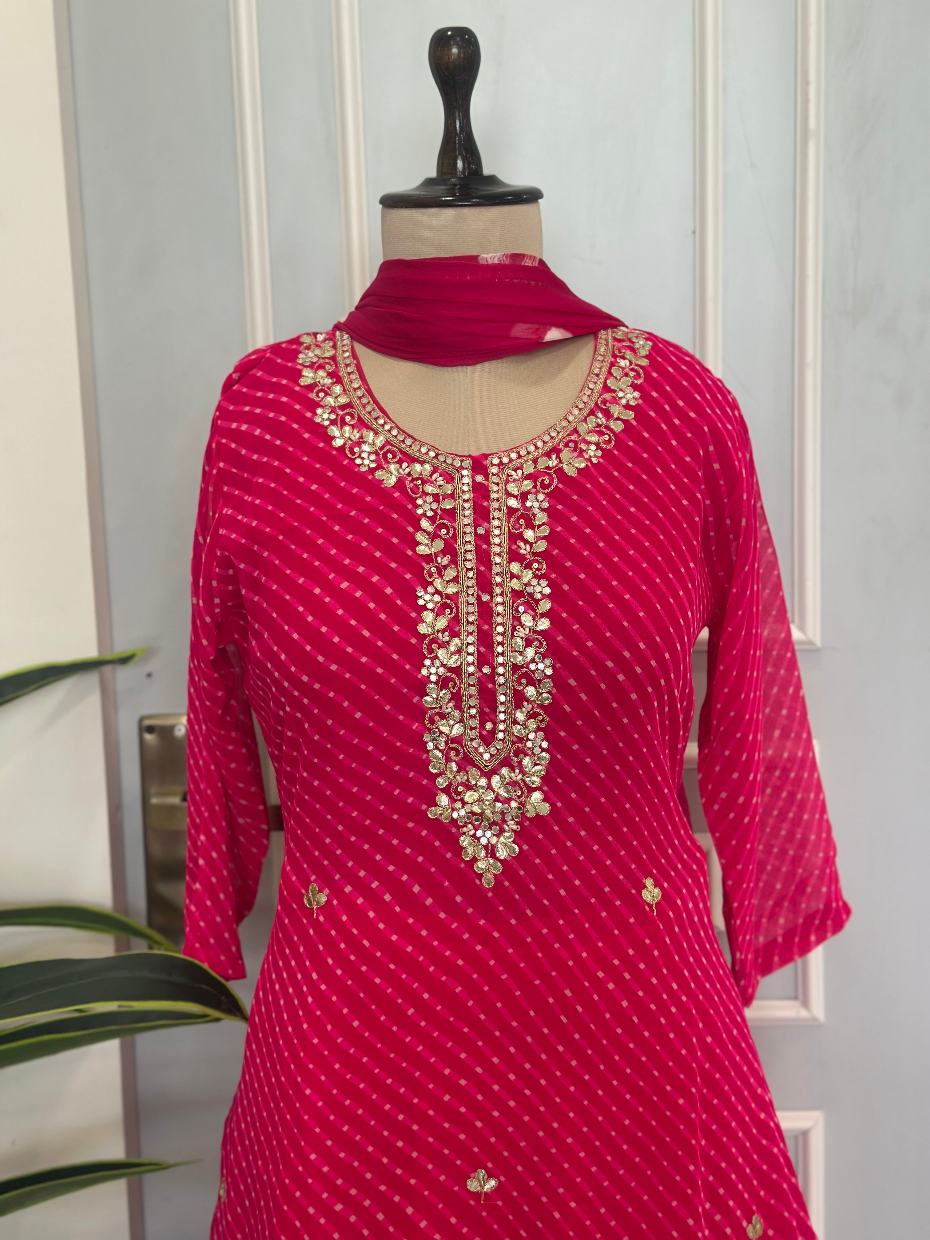 Elegant Gota Work Leheriya Suit Set