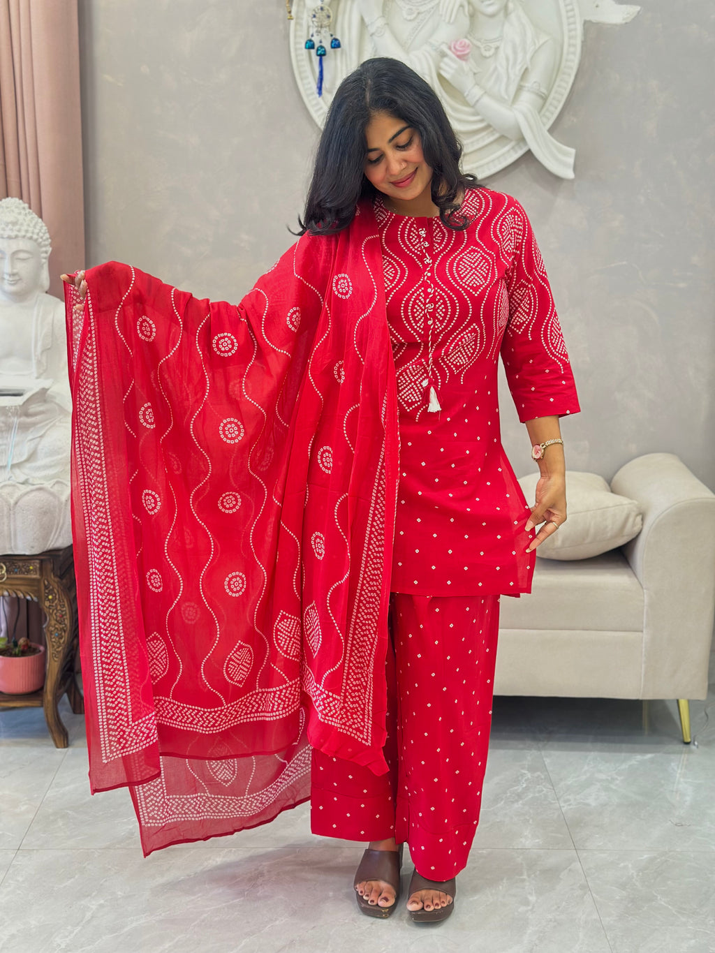 Traditional Bandhej Print Farshi Kurta Set