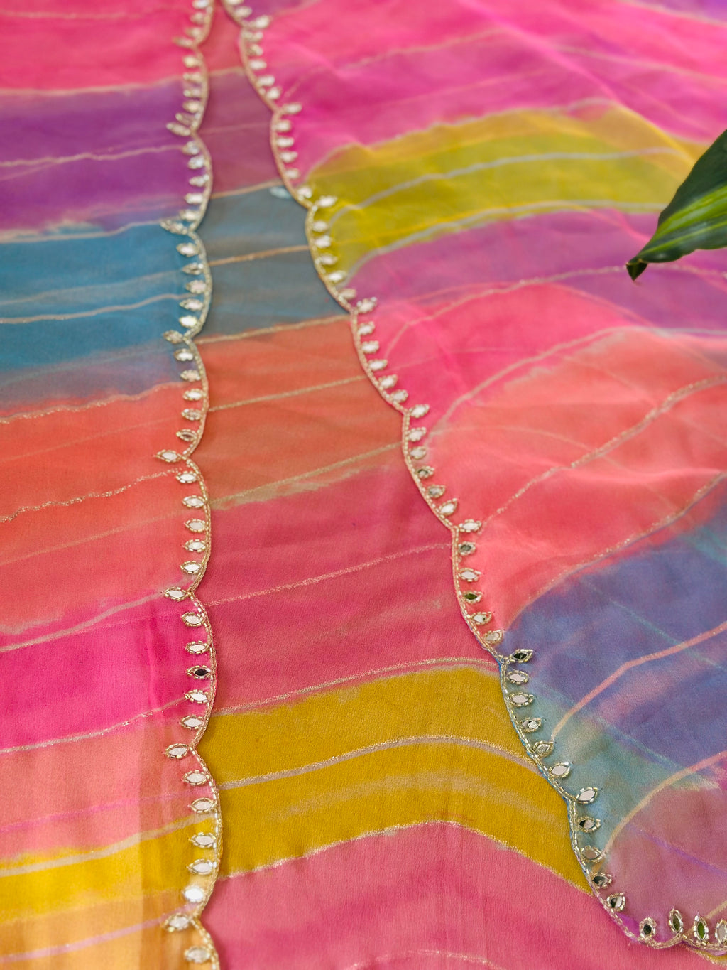 Ethnic Multishade Georgette Saree with Cutdhana & Gota Work