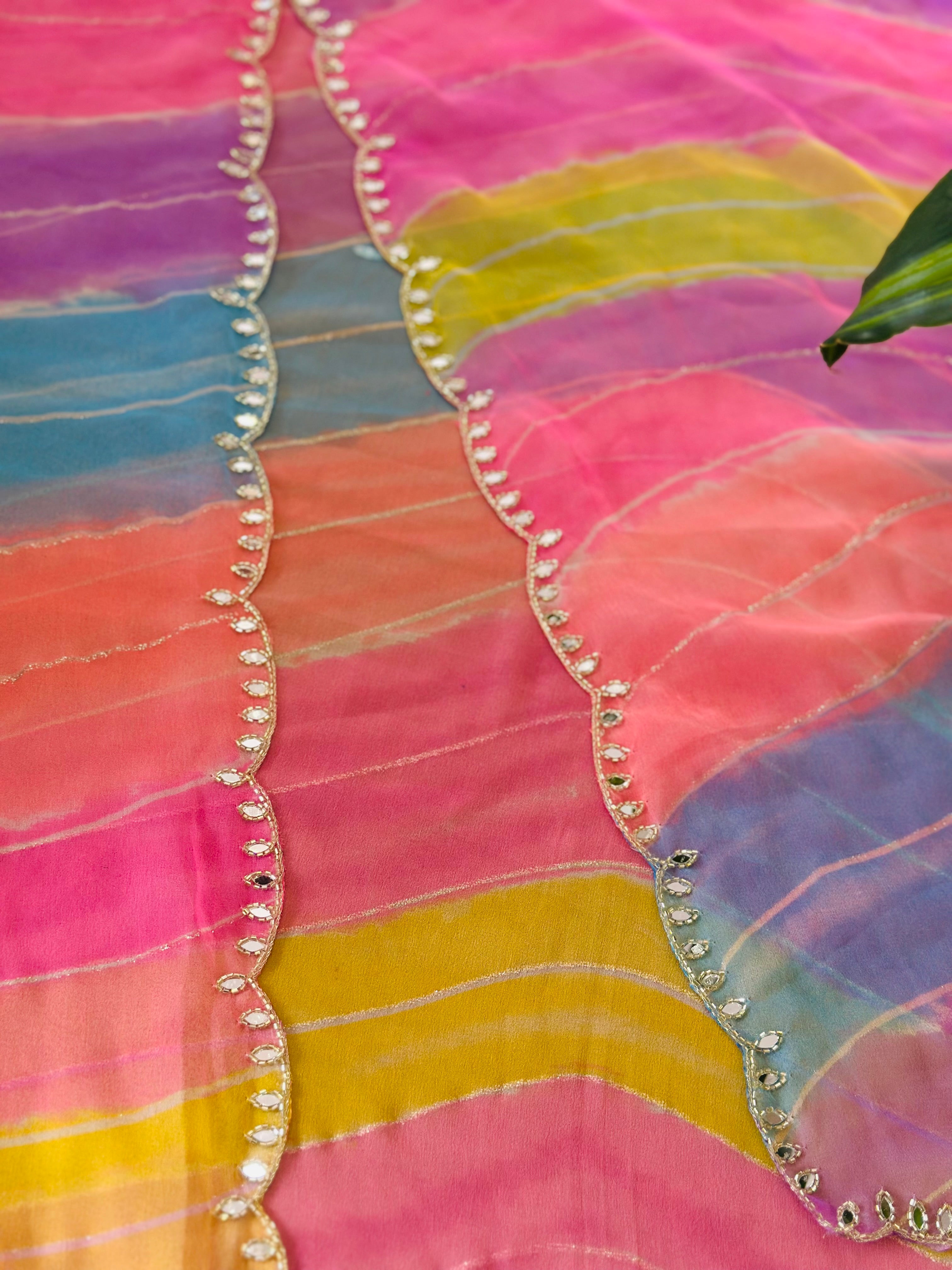 Ethnic Multishade Georgette Saree with Cutdhana & Gota Work