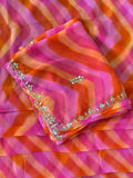 Sunset Pink Leheriya Saree with Handwork