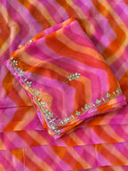 Sunset Pink Leheriya Saree with Handwork